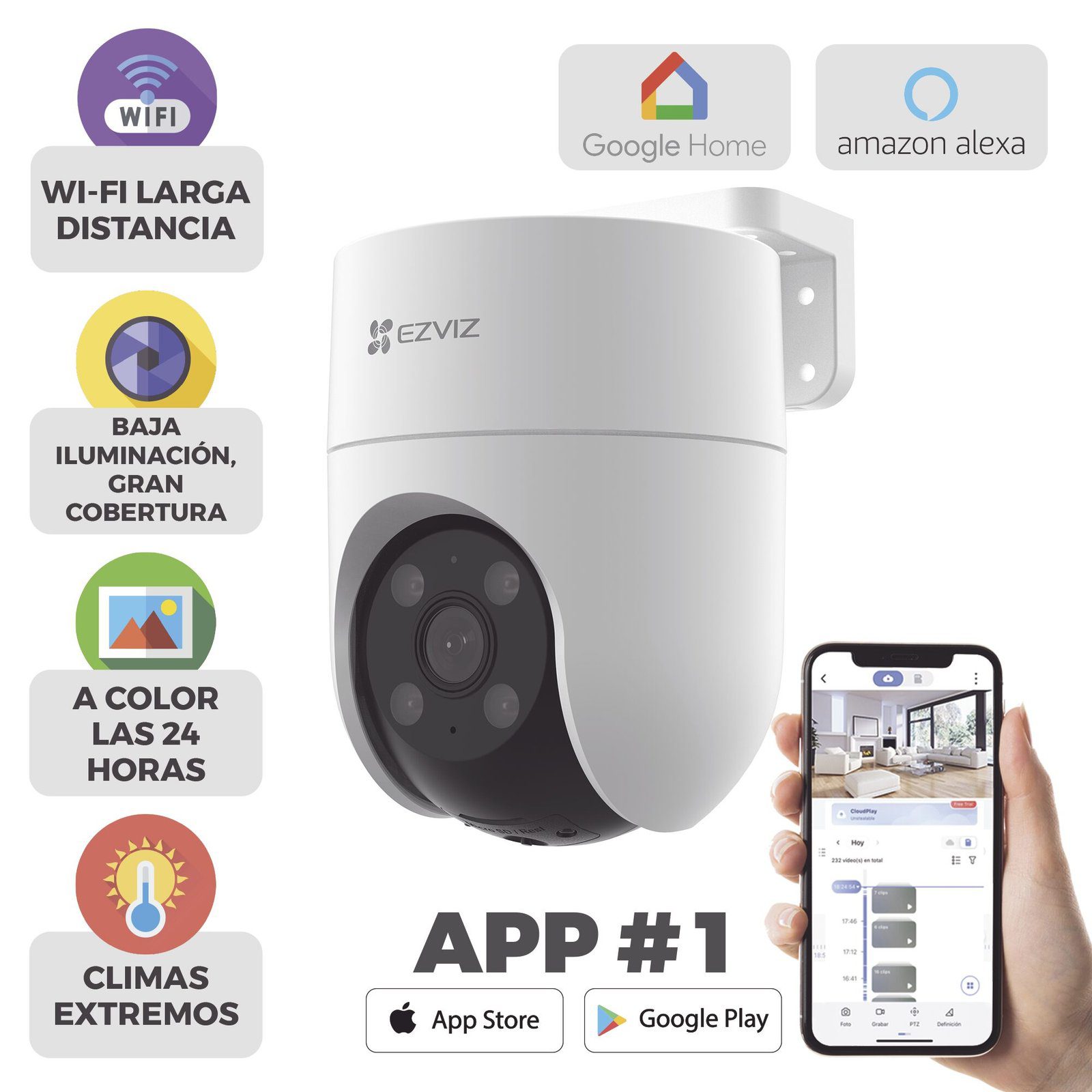 Camara PT WiFi / 2 Megapixel /  Cobertura 360° / Detección humana / Seguimiento Inteligente / Sirena / Luz Parpadeante / Colores en Oscuridad / Micro SD / Audio de Dos Vías / Exterior Con Protección CS-H8C - EZVIZ