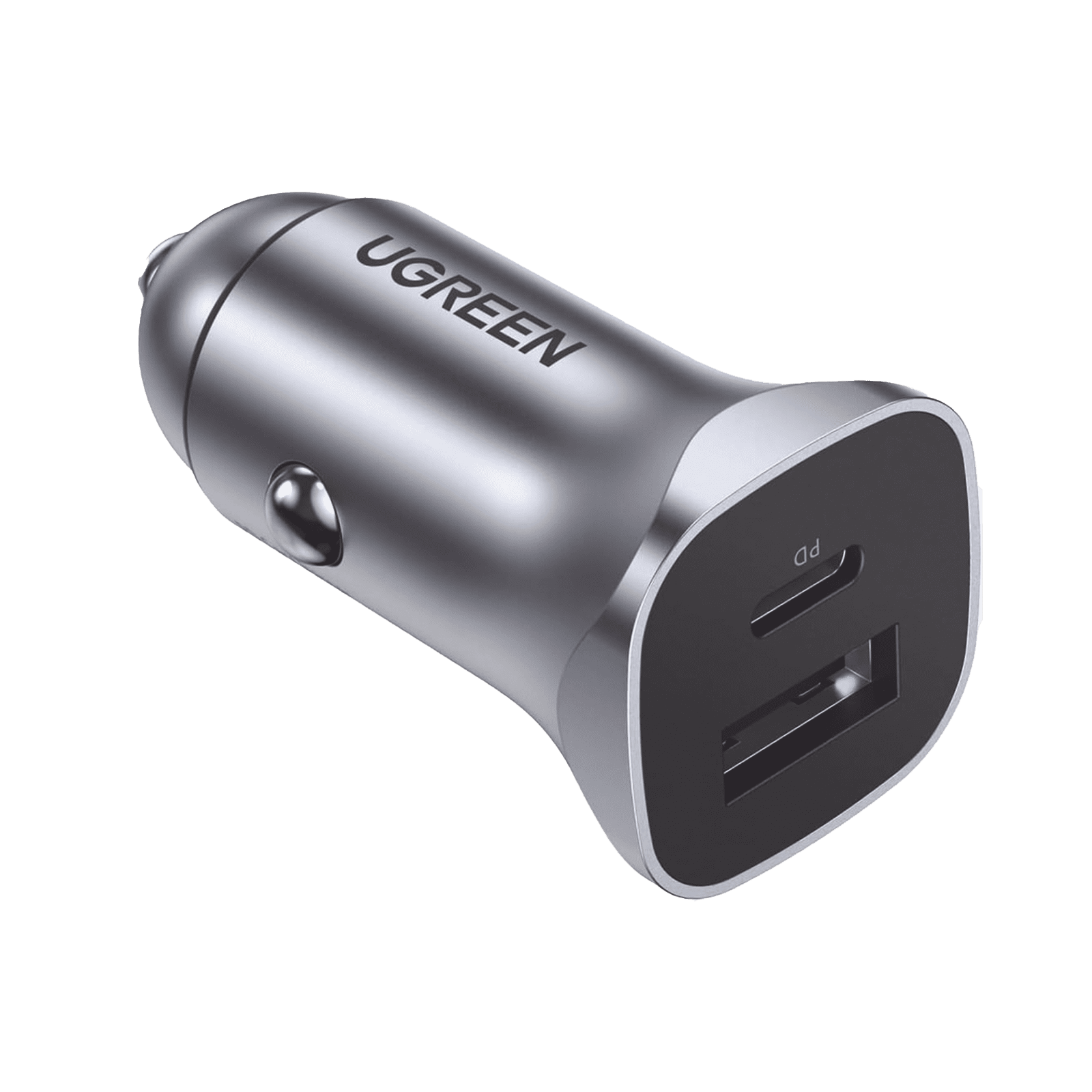 Cargador de Auto 24W | Puerto USB-A y USB-C | Carga Rápida | Compatible con Vehículos de 12 y 24 VCD | PD3.0 + QC3.0 | Indicador Led | Diseño Compacto | Chip Inteligente | Caja de Aluminio. 30780 - UGREEN