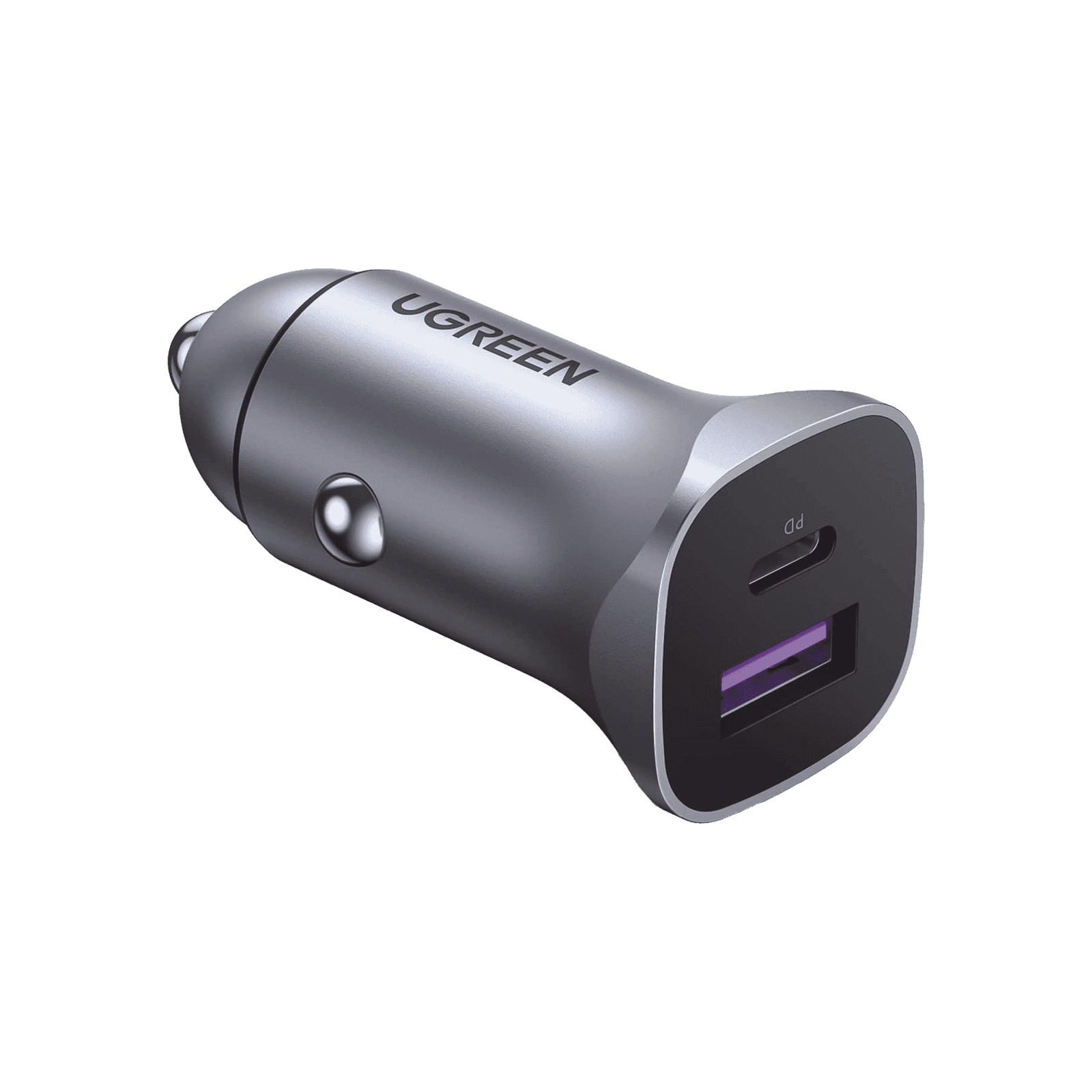 Cargador de Auto 30W | 2 Puertos USB-A y USB-C | Carga Rápida | Compatible con Vehículos de 12 y 24 VCD | PD3.0, QC4.0, SCP, PPS | Indicador Led | Diseño Compacto | Chip Inteligente | Caja de Aluminio. 40858 - UGREEN