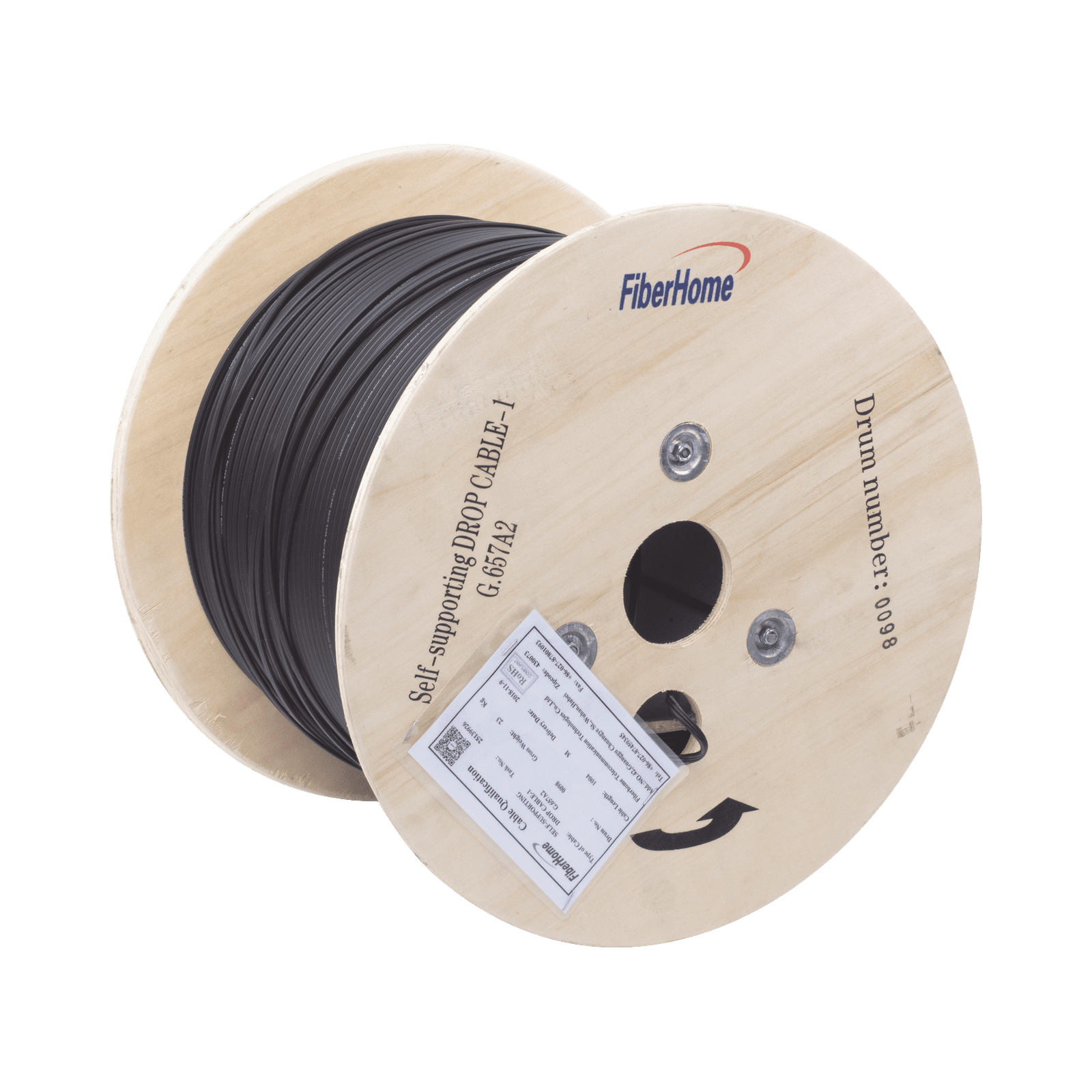 Carrete de 1 km de Fibra Óptica Aérea Mini Figura 8 G.657A2 tipo Drop, Monomodo de 1 Hilo (unifibra), Color Negro, Span 80 IC-FIG8A2-1C - LINKEDPRO BY FIBERHOME