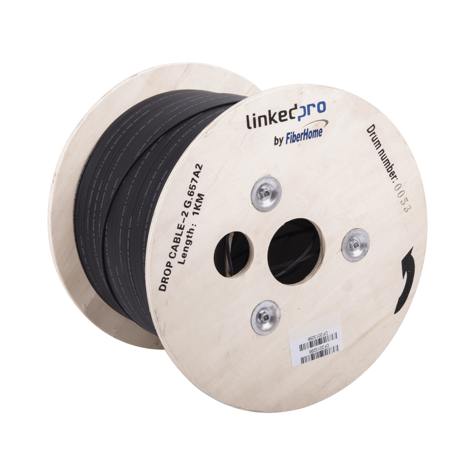 Carrete de 1 km de Fibra Óptica Drop, Interior/Exterior G.657A2 Monomodo de 2 hilos (bifibra), Diseñada para Fusionarse, Dieléctrica, Forro Negro , (No Soporta Conectores Mecánicos) IC-DROPA2-2C - LINKEDPRO BY FIBERHOME