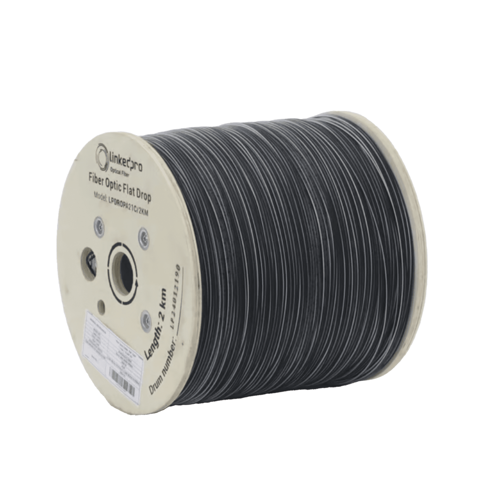 Carrete de 2 km de Fibra Óptica Drop Plana, Interior/Exterior G.657A2 Monomodo de 1 hilo (unifibra), Dieléctrica, Forro Negro, Compatible con Conectores FASC, FASCUP, FASCLC LPDROPA21C/2KM - LINKEDPRO BY EPCOM