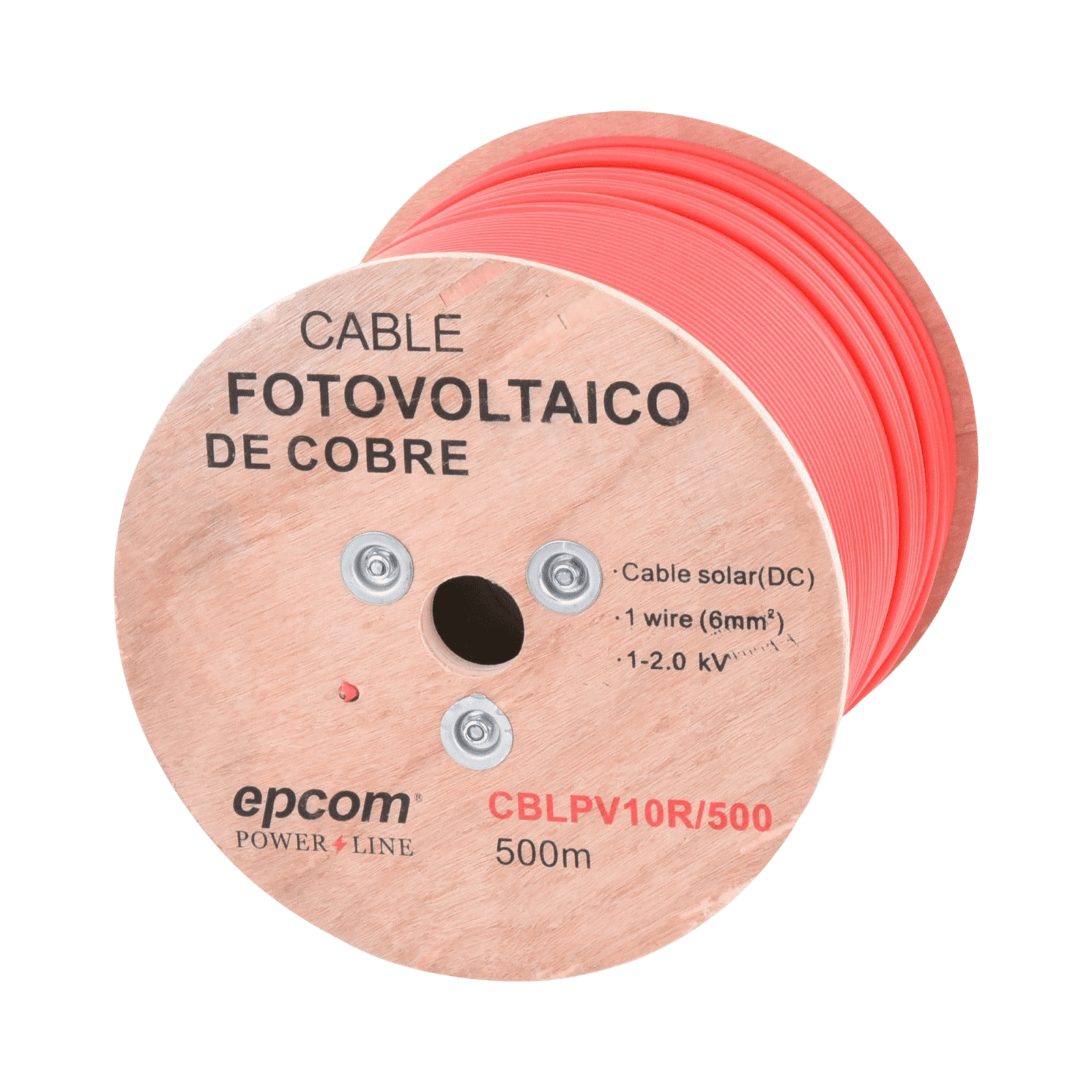 Carrete de 500 Metros / Cable Fotovoltaico Rojo  / Material COBRE / 6mm² (10AWG) / 2000 Vcc CBL-PV-10R/500 - EPCOM POWERLINE
