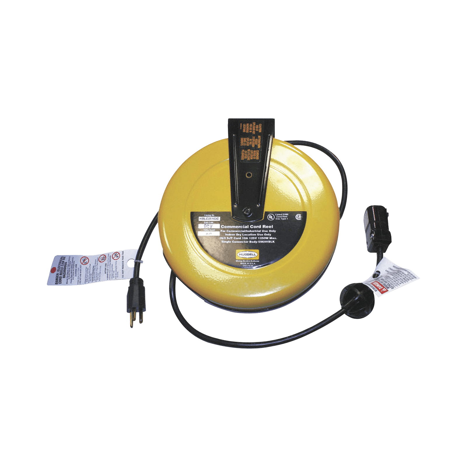 Carrete de Cable comercial (16/3 rudo), para 125 V CA, 10 A, 7.6 m de longitud con conector HBL5969VBLK. HUB-HBL-C25-163C - HUBBELL