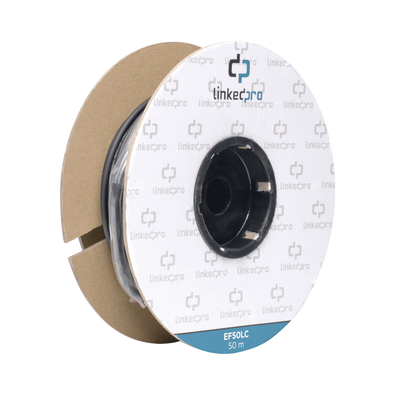 Carrete de Fibra Óptica Monomodo con Conectores LC-LC Duplex, Reforzada con Kevlar, de 50 metros, Para instalaciones subterráneas por tubería EF-50-LC - LINKEDPRO BY EPCOM