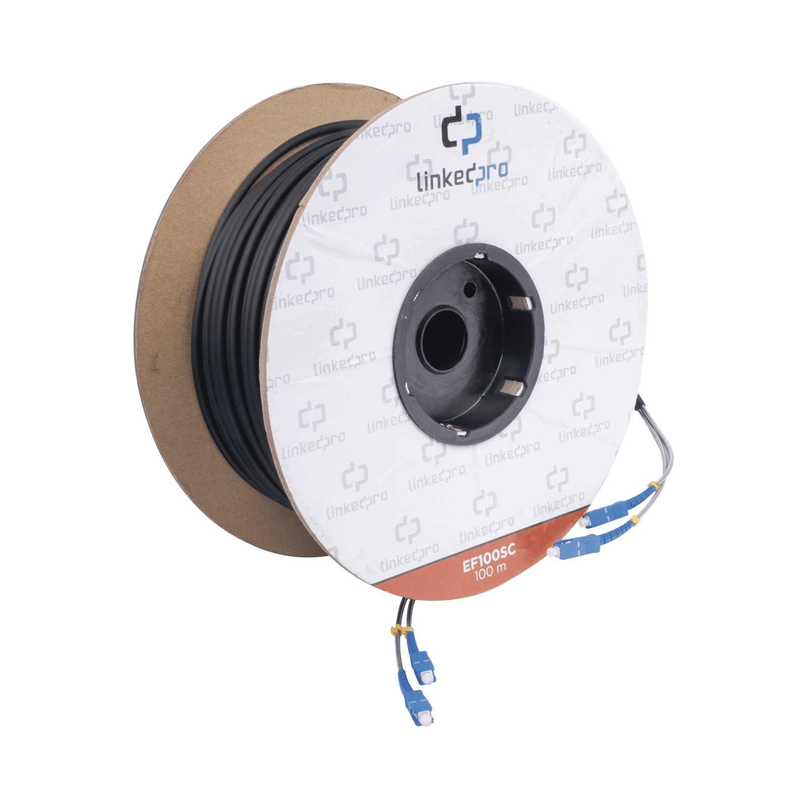 Carrete de Fibra Óptica Monomodo con Conectores SC-SC Duplex, Reforzada con Kevlar, de 100 metros EF-100-SC - LINKEDPRO BY EPCOM