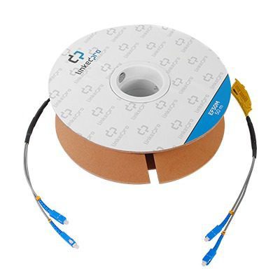 Carrete de Fibra Óptica Monomodo con Conectores SC-SC Duplex, Reforzada con Kevlar, de 50 metros, Para instalaciones subterráneas por tubería EF-50-SC - LINKEDPRO BY EPCOM