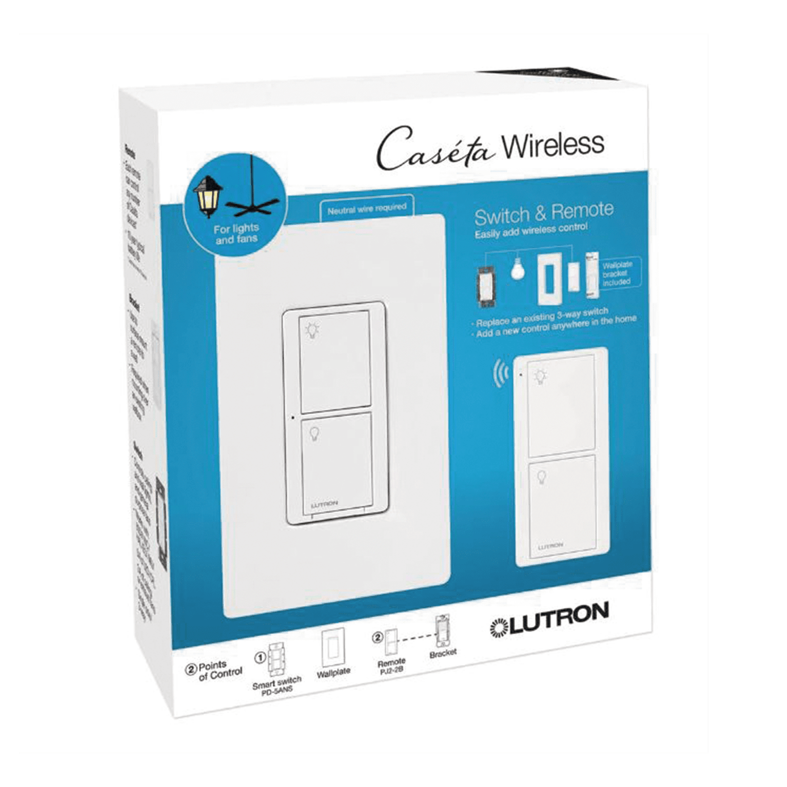 (Caseta Wireless) Kit, Apagador, base para empotrar en pared el control remoto PICO, tapa, ideal para el control de iluminación,. PPKG1WSWH - LUTRON CASETA WIRELESS