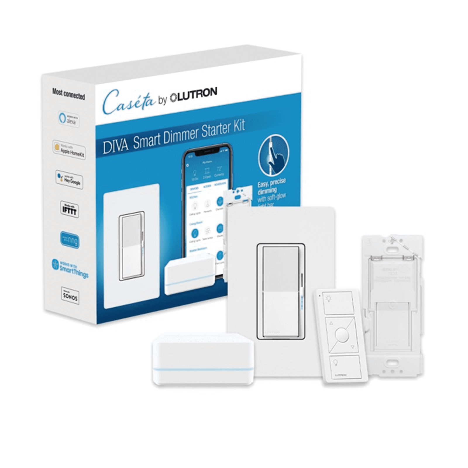 (Caseta Wireless) Kit Hub controlador, atenuador, control remoto PICO, base de pared y tapa. DVRFBDG1D - LUTRON CASETA WIRELESS