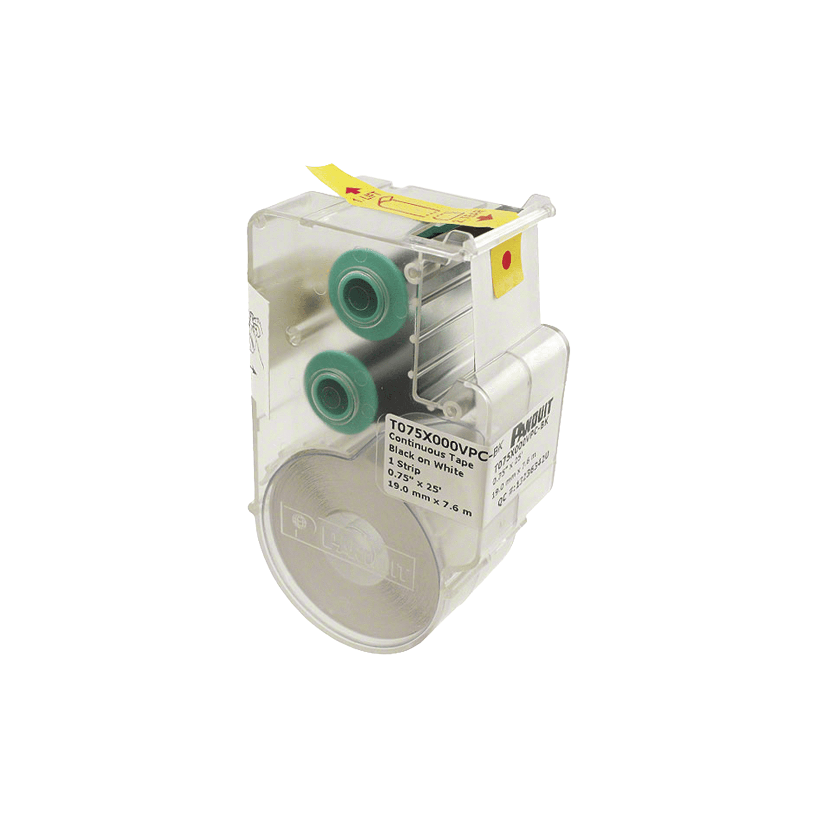 Casete de Etiquetas de Vinilo de Cinta Continua, Color Negro Sobre Blanco, Uso Interior/Exterior, 19.05 mm de Ancho x 7.6 Metros de Largo T075X000VPC-BK - PANDUIT