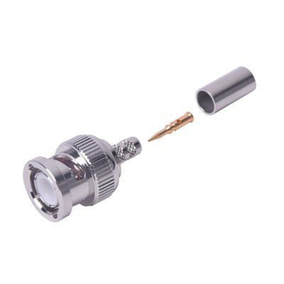 Conector BNC Macho de Anillo Plegable para Cable LMR-195, RG-58/U, RG-142/U, Níquel/ Oro/ Delrin. RFB-1106-2 - RF INDUSTRIES,LTD