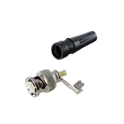 Conector BNC macho en 75 Ohm, para cable coaxial RG-59 / Con base de alivio negra de PVC, Níquel/ Oro/ PTFE. TT-RG-93 - EPCOM TITANIUM
