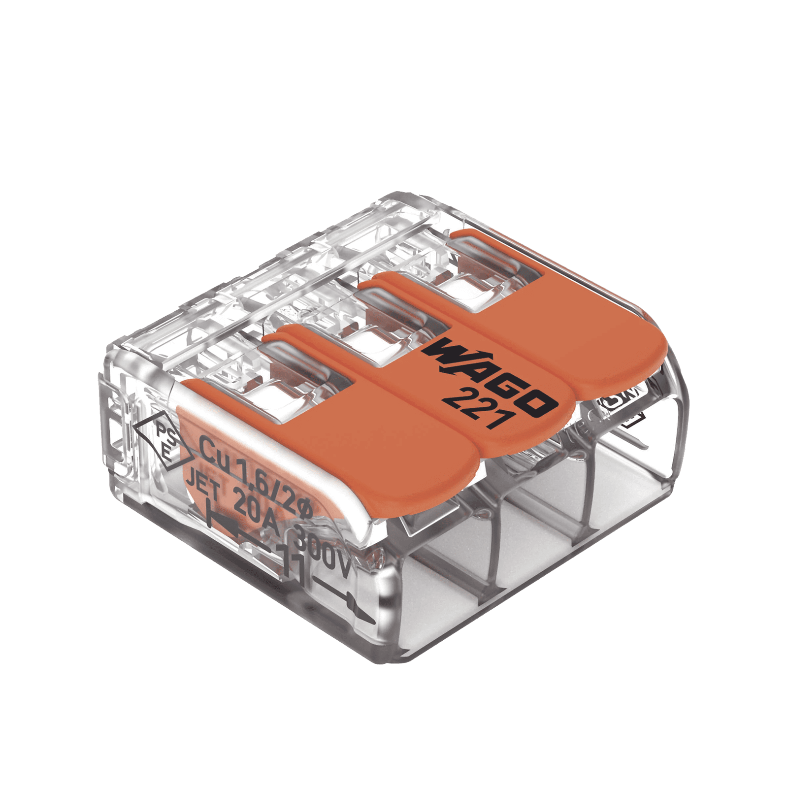 Conector Compacto para 1 Cable de Entrada 2 Cables de Salida / Cables Compatibles 28AWG-12AWG 221-413 - WAGO