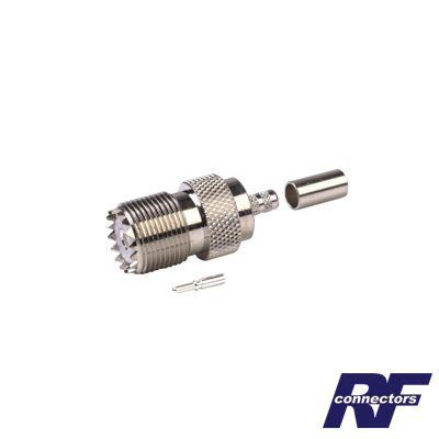 Conector UHF Hembra (SO-239) en Línea, de Anillo Plegable para Cable RG-58/U, RG-142/U, Níquel/ Plata/ Delrin. RFU-527 - RF INDUSTRIES,LTD