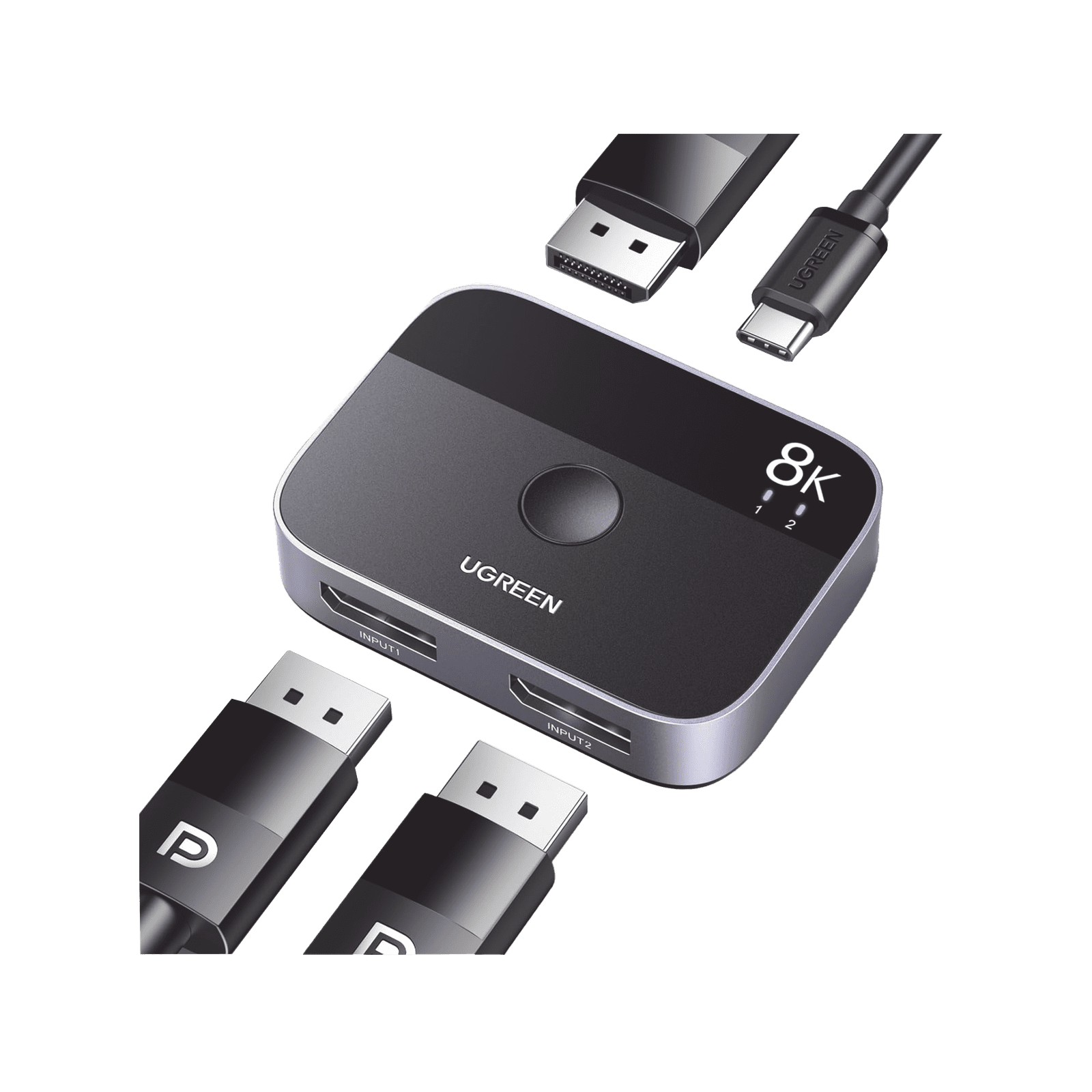 Conmutador DP 1.4 8K | HDMI Splitter 2 Entradas a 1 Salida | Bidireccional | 3D | HDR10+ | Dolby Atmos | 240Hz | 48Gbps | Compatible Free-Sync/G-Syng | Sincronización de Audio | Potentes Chips de Última Generación. 15708 - UGREEN