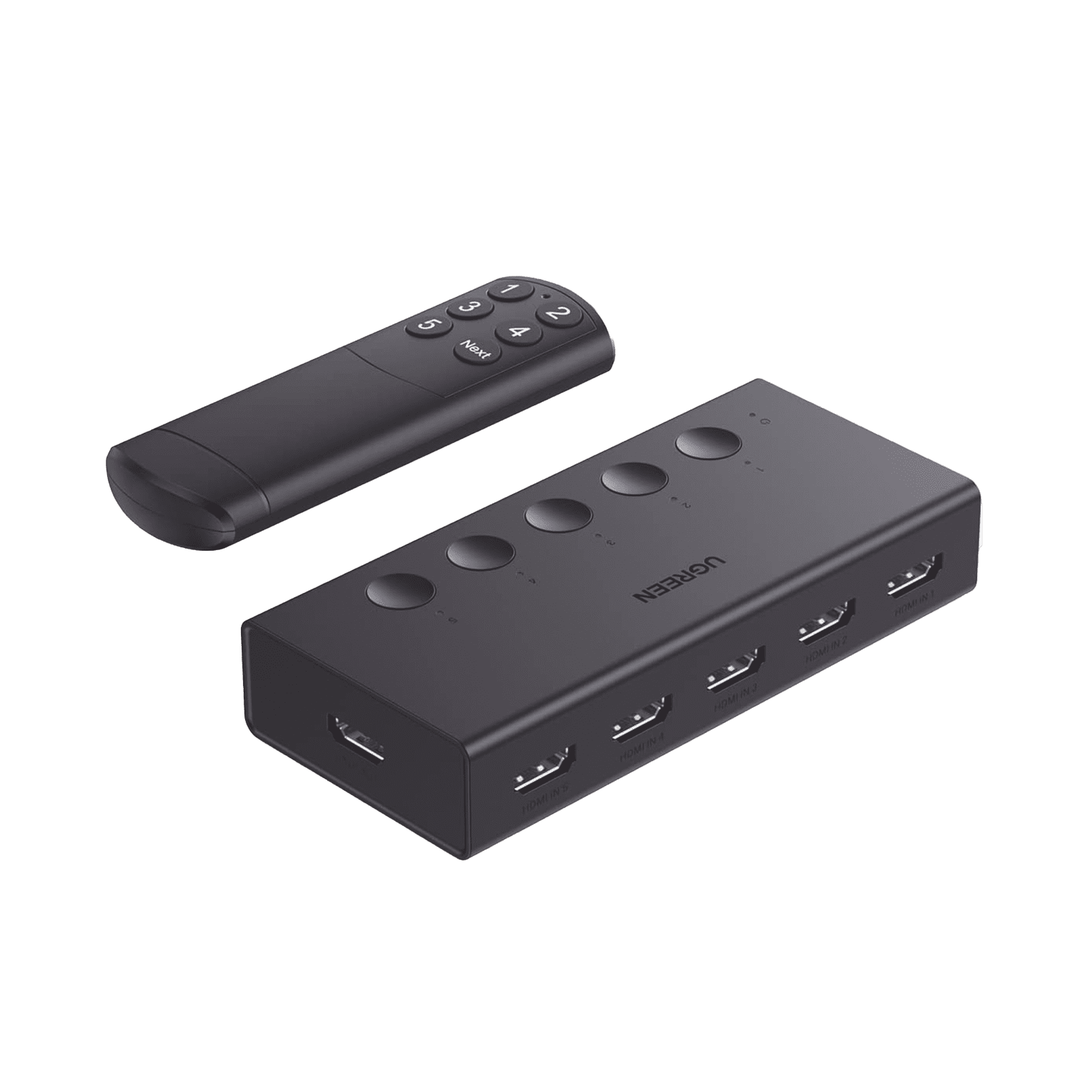 Conmutador HDMI 5X1 | 4K@60Hz | HDMI 2.0, 1.4 |  HDCP 2.2, 1.4 | VRR | Dynamic HDR | 3D | CEC | EDID | IR 10m | 18Gbps | Cambio Manual y por Control Remoto |  Incluye Cable de Alimentación USB. 90512 - UGREEN