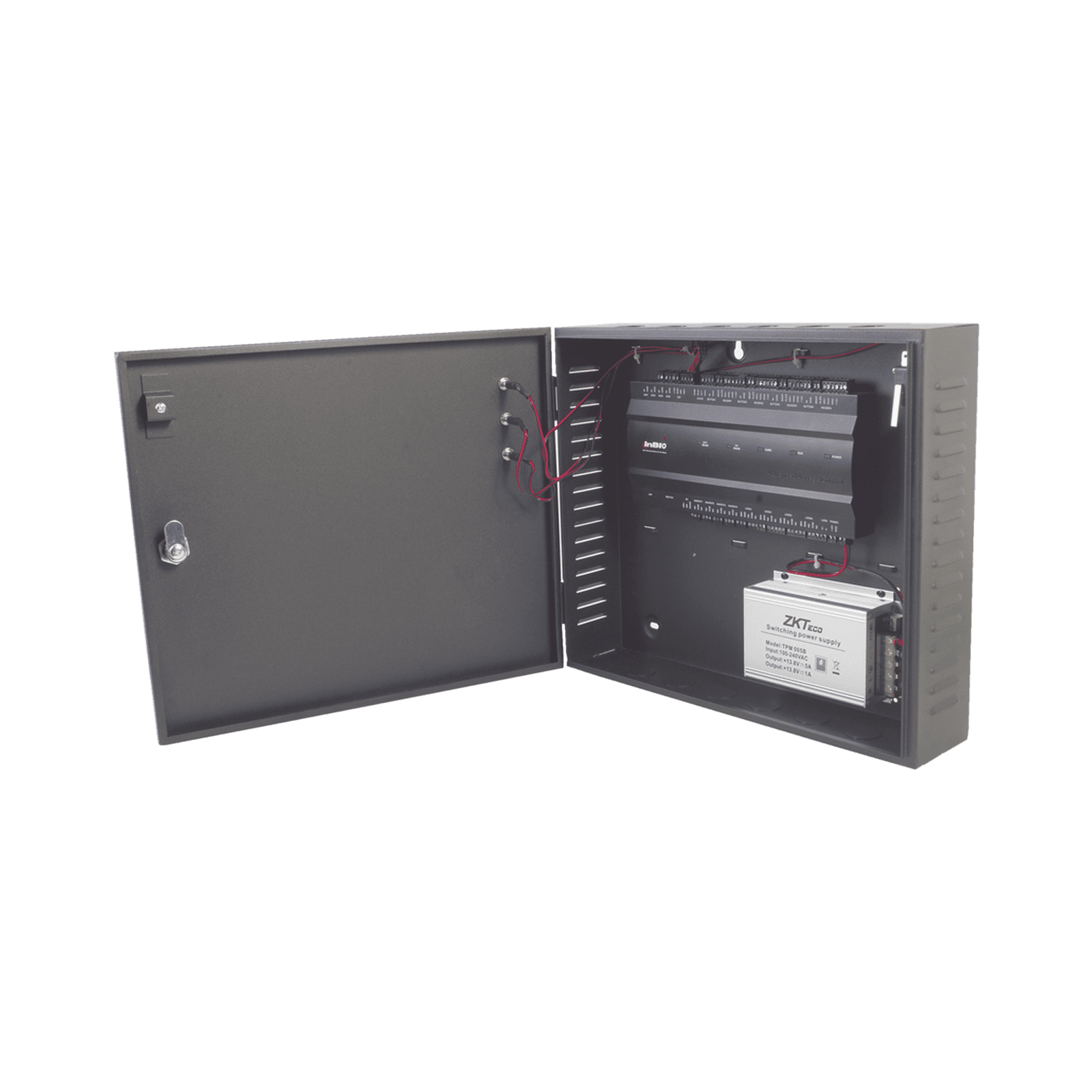 Controlador de acceso / 4 PUERTAS / Biometría Integrada / Hasta 3,000 Huellas / 30,000 Tarjetas / Incluye Gabinete y Fuente de Alimentación 12Vcc/5A INBIO460L - ZKTECO