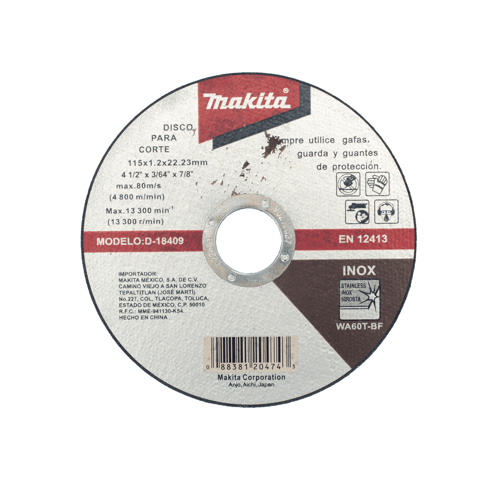 Disco de Corte de 7/8″ de acero inoxidable, diámetro de 4-1/2″ D18409 - MAKITA