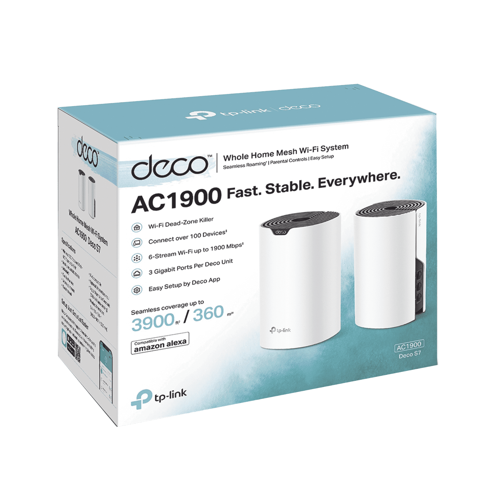 Kit 2 Routers Inalámbricos MESH Interior para Hogar / Doble Banda Wi-Fi 5 AC1900 Mbps / 3 Puerto Gigabit WAN/LAN / 3 Antenas Internas / Administración Mediante la App Deco (iOS, Android) DECOS7-2PACK - TP-LINK