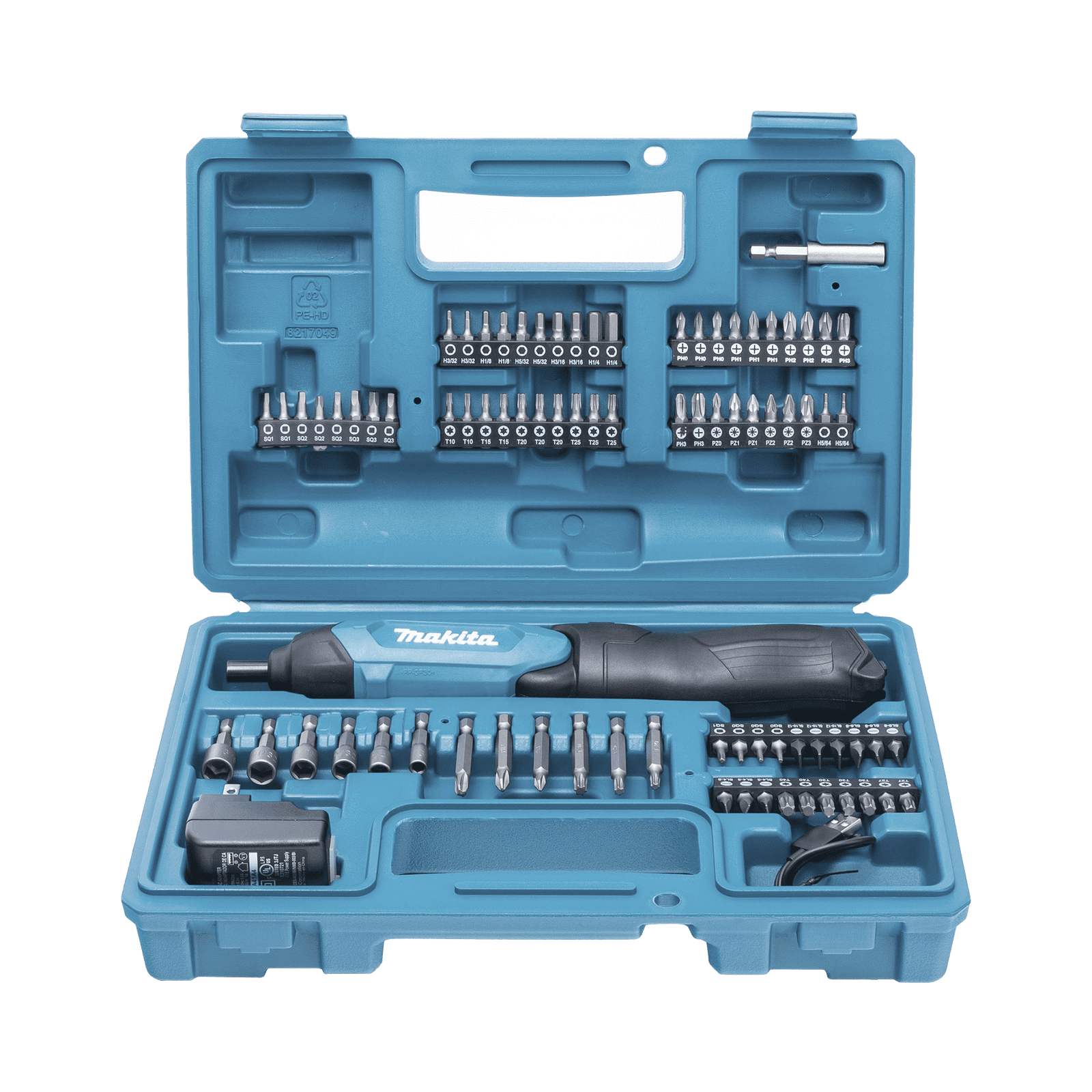 Atornillador Reversible (Broquero 1/4) de 220 RPM con Cargador USB (Incluye 81 Puntas). DF-001-DW - MAKITA