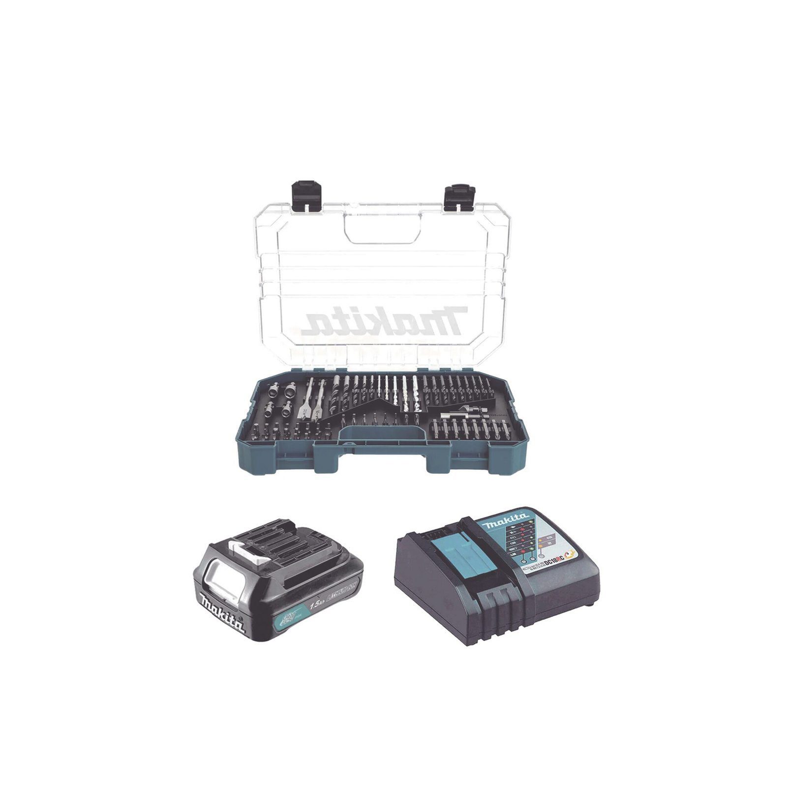 Rotomartillo/Taladro Inalámbrico (1/2″) de 1,900 RPM, 18Vcc, Incluye 1 Batería BL1815N de 1.5Ah, 1 Cargador Modelo DC18SD y Un Set de 75 Pzas Modelo E-06943 DHP485SYX6 - MAKITA