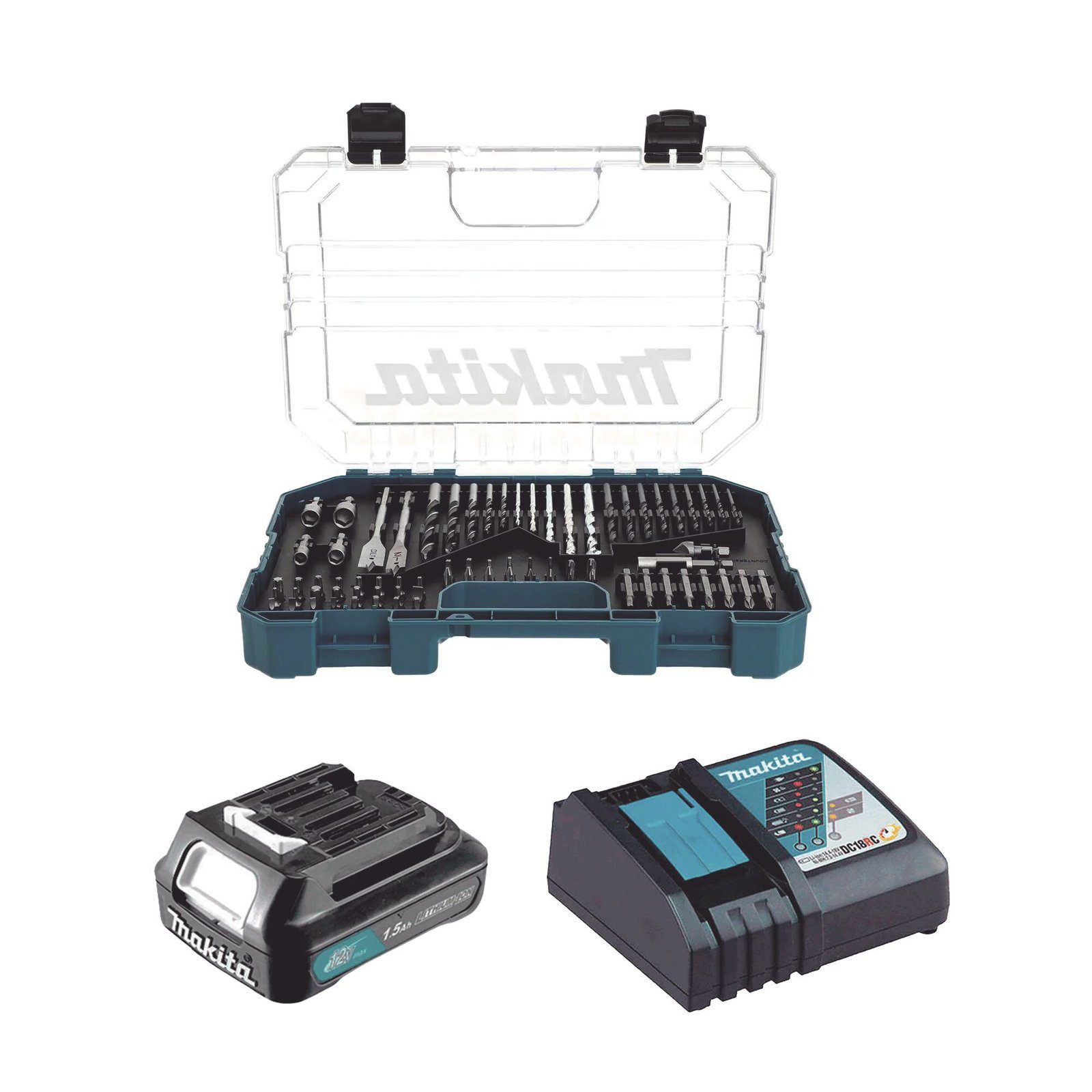 Rotomartillo/Taladro Inalámbrico (1/2″) de 1,900 RPM, 18Vcc, Incluye 1 Batería BL1815N de 1.5Ah, 1 Cargador Modelo DC18SD y Un Set de 75 Pzas Modelo E-06943 DHP485SYX6 - MAKITA