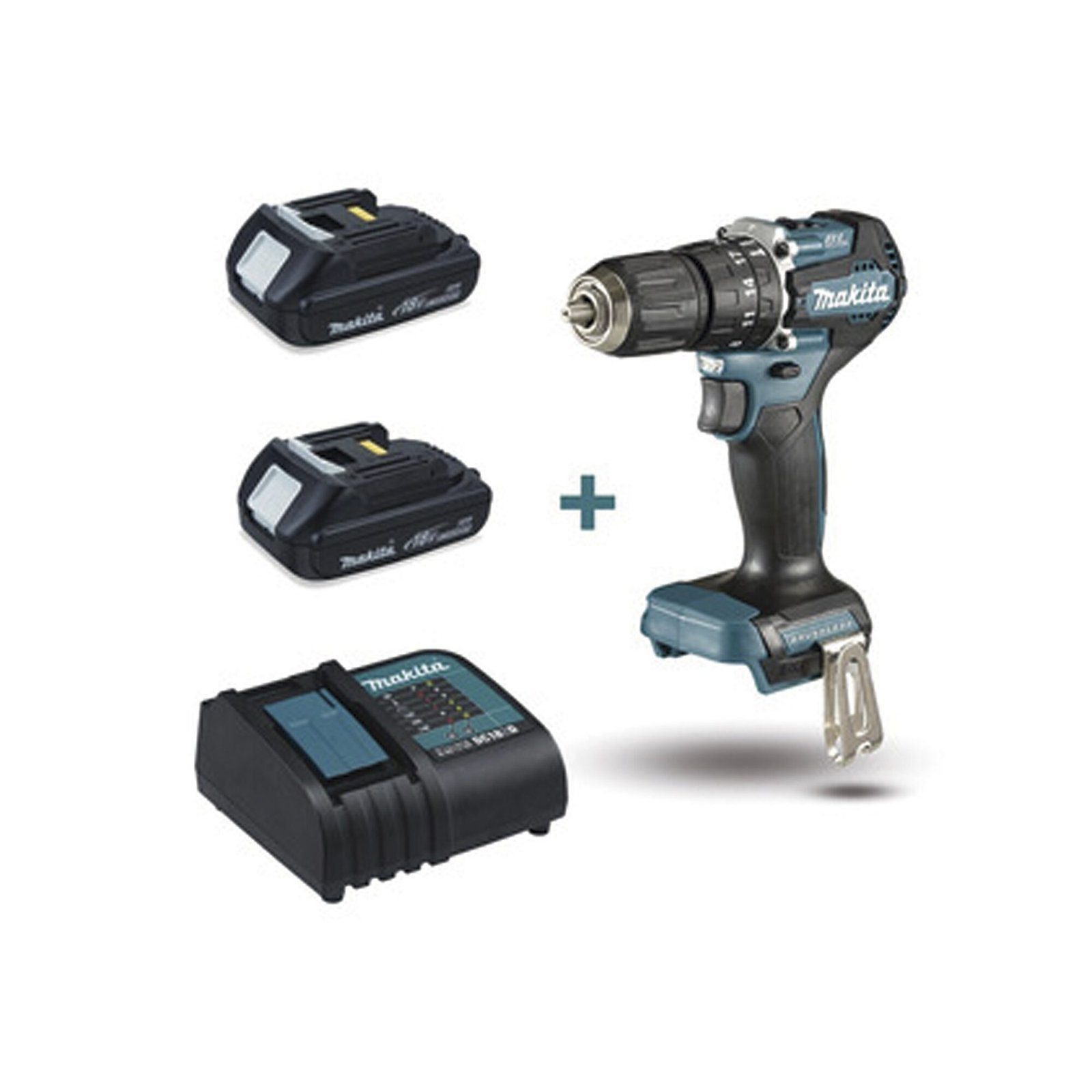 Rotomartillo/Taladro Inalámbrico SIN CARBONES, Broquero de 1/2″, 1,700 RPM, 18Vâ??, Torque: 42 N.m C/2 Bat. (1.5Ah) y Cargador. DHP487SYX2 - MAKITA