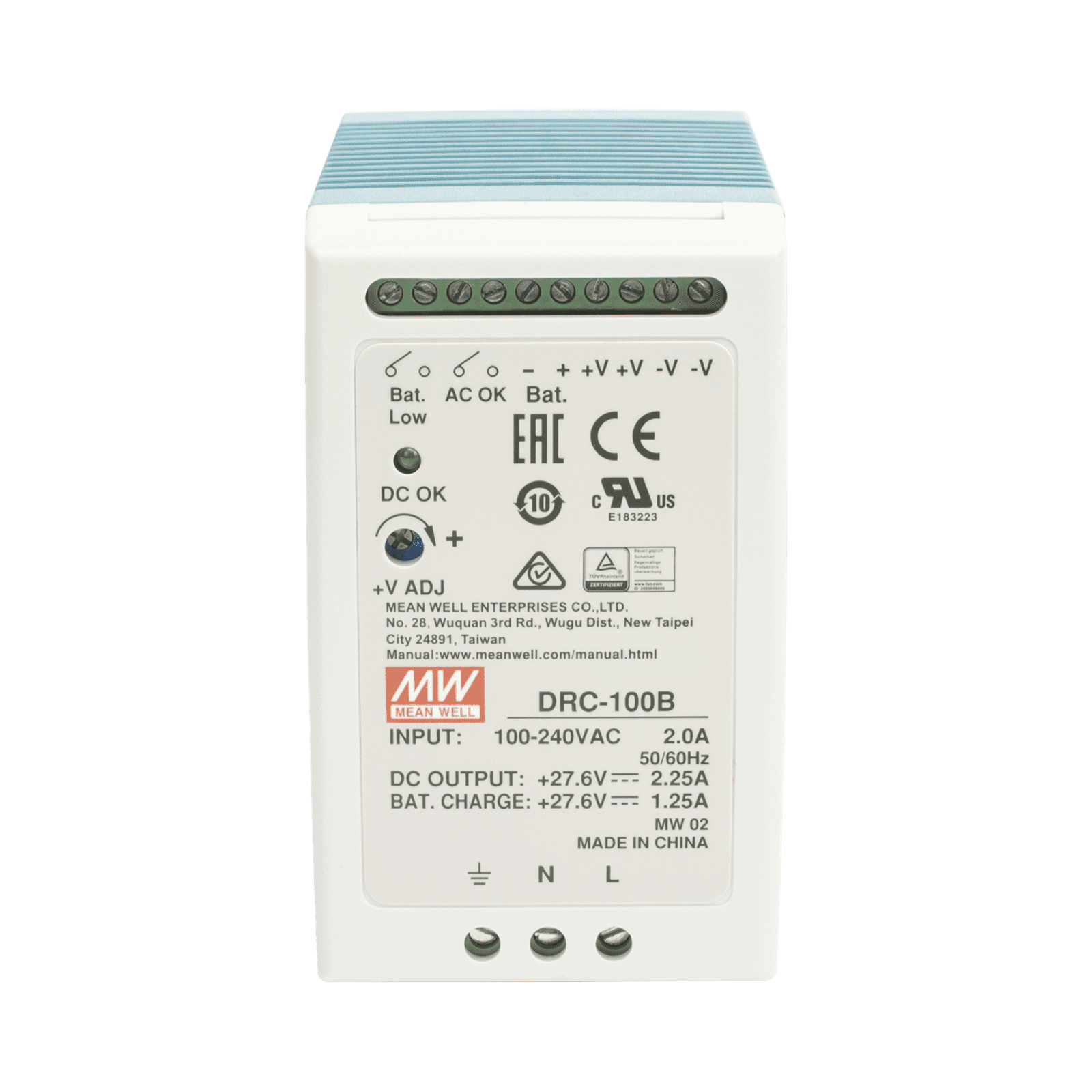 Fuente de poder Riel Din 24V, 100W con Cargador de Bateria DRC-100-B - MEANWELL