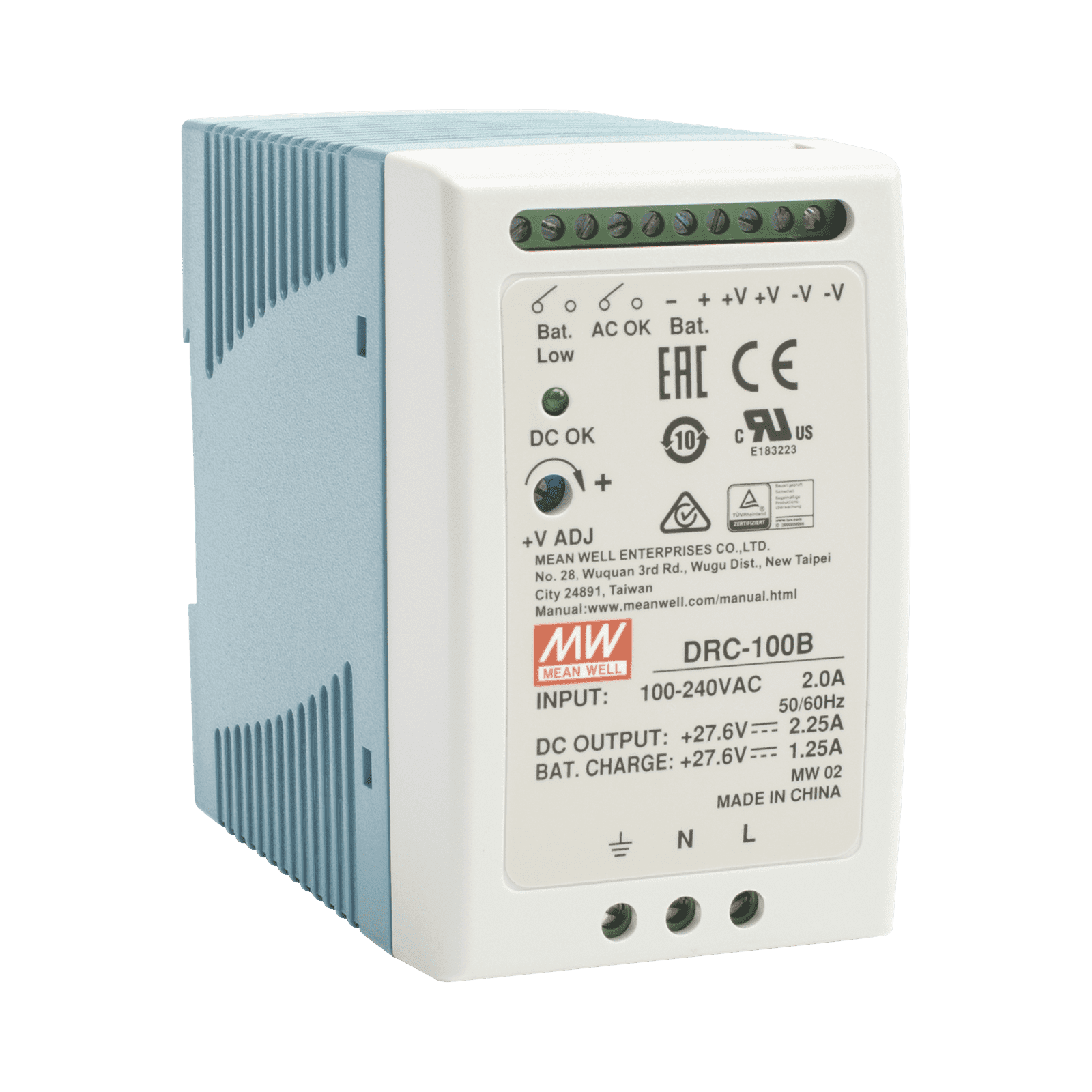 Fuente de poder Riel Din 24V, 100W con Cargador de Bateria DRC-100-B - MEANWELL