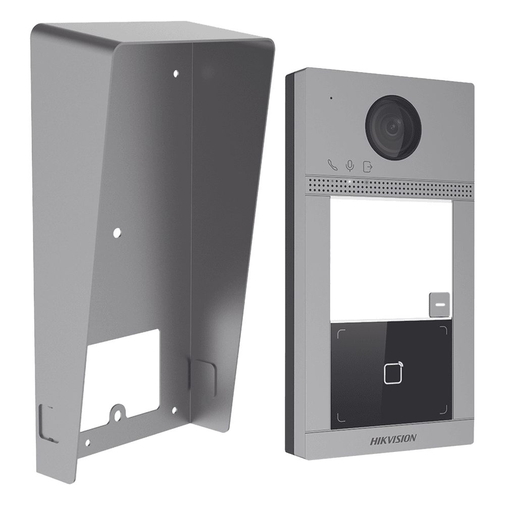 Kit Videoportero + Carcasa protectora IP 2 Megapixel / Llamada y Apertura Remota desde App Hik-Connect / PoE / Exterior IP65 + Antivandalico IK08 / 1 Departamento / Apertura con Tarjeta / Soporta 2 Puertas y hasta 6 Monitores DS-KV8113-WME1(C)/IK