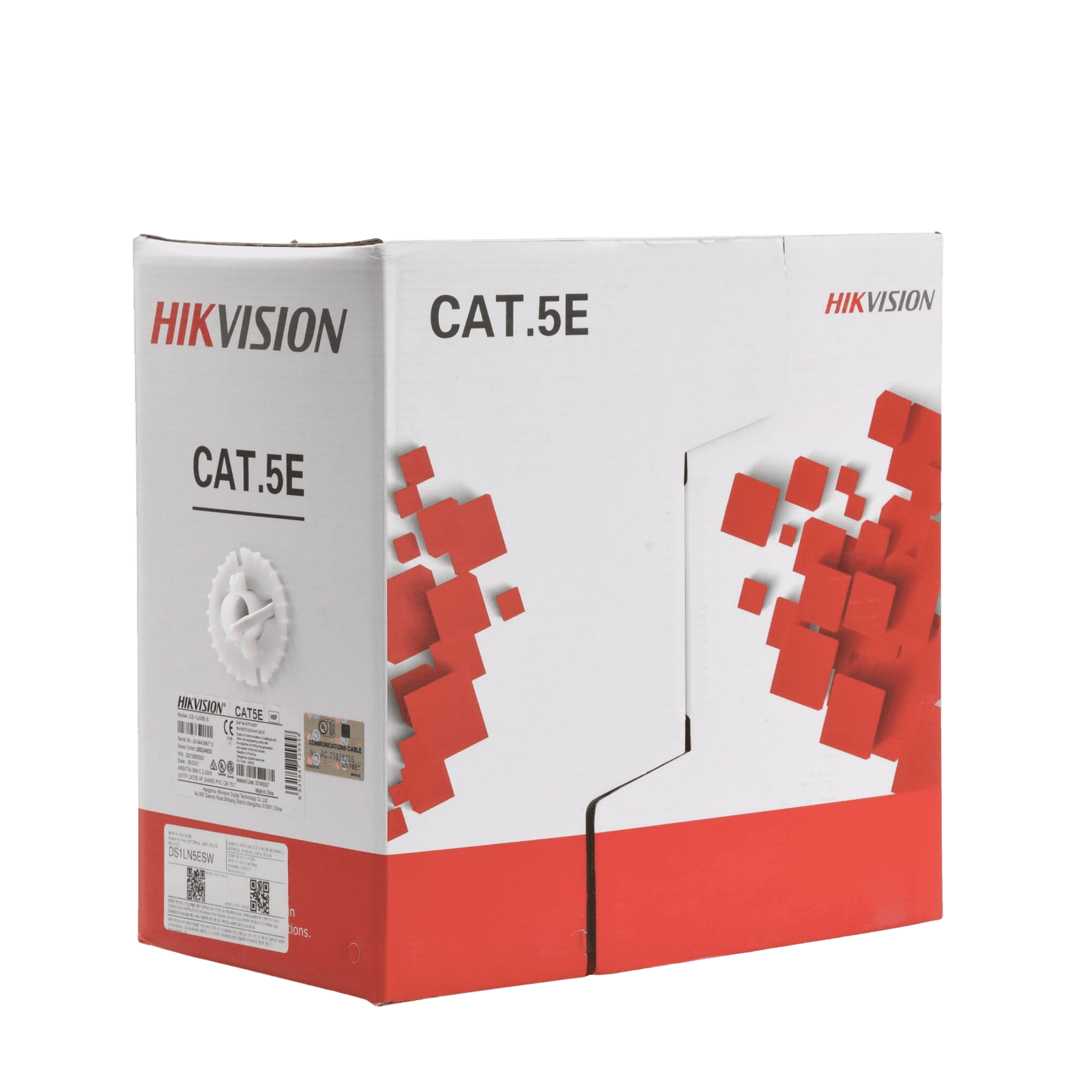 Bobina de Cable UTP 305 Metros / Cat5E (24 AWG) / Color Blanco / PVC (CM) / Uso en Interior / 100% Cobre / Aplicaciones de CCTV y Redes de Datos DS-1LN5E-SW - HIKVISION