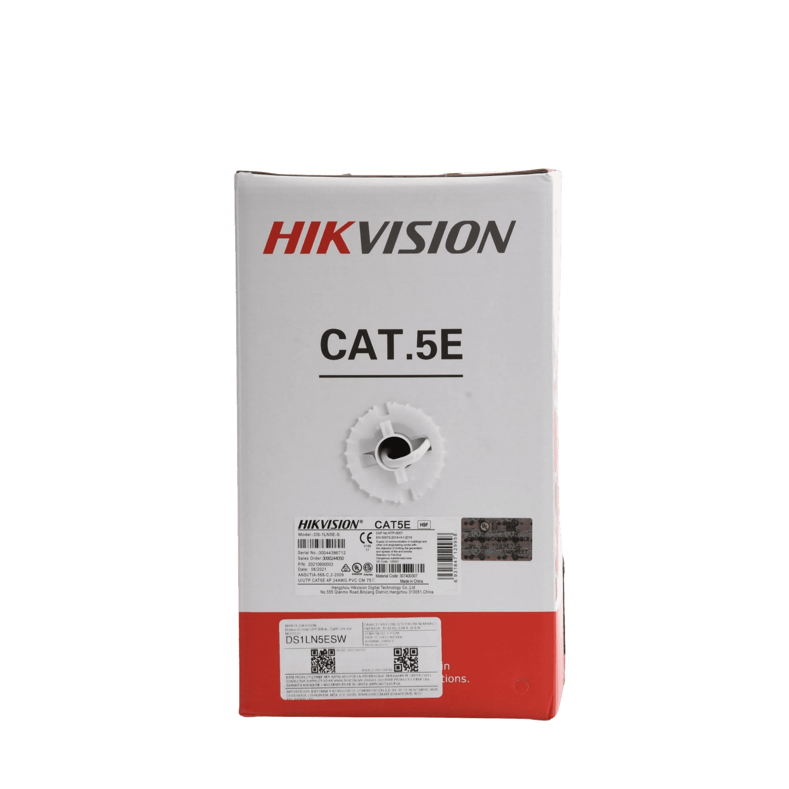 Bobina de Cable UTP 305 Metros / Cat5E (24 AWG) / Color Blanco / PVC (CM) / Uso en Interior / 100% Cobre / Aplicaciones de CCTV y Redes de Datos DS-1LN5E-SW - HIKVISION