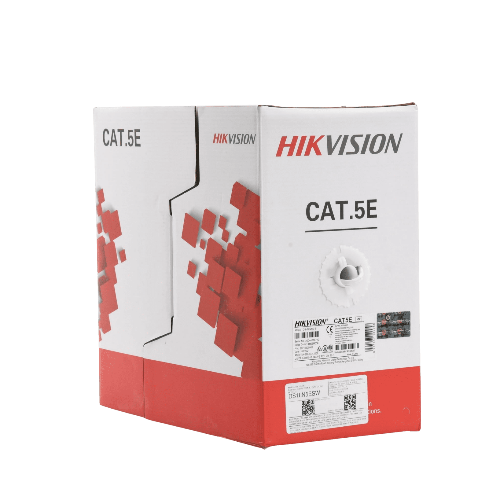 Bobina de Cable UTP 305 Metros / Cat5E (24 AWG) / Color Blanco / PVC (CM) / Uso en Interior / 100% Cobre / Aplicaciones de CCTV y Redes de Datos DS-1LN5E-SW - HIKVISION
