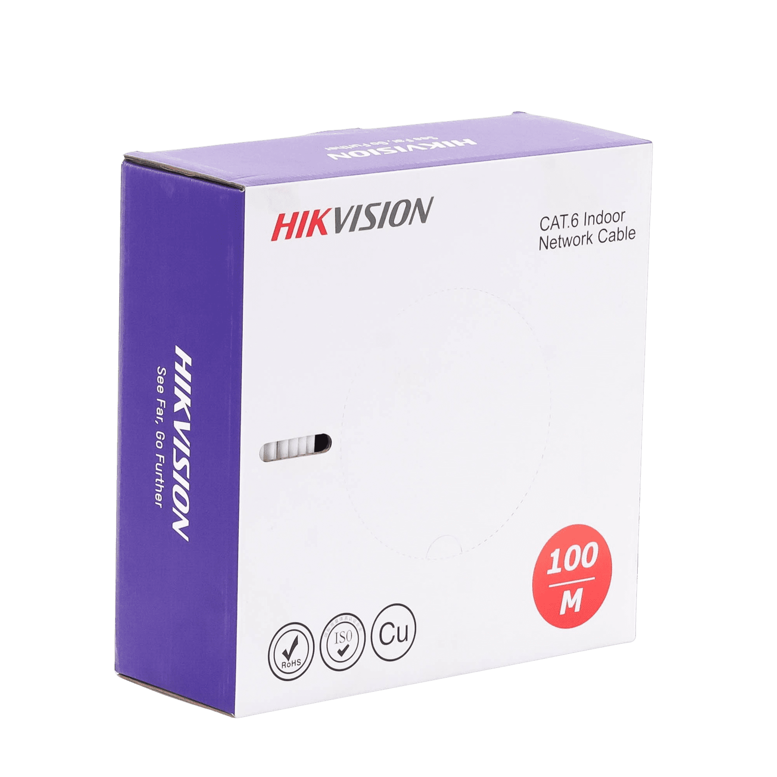 Bobina de Cable UTP 100 Mts / Cat 6 (23 AWG) / Color Blanco / PVC (CM) / Uso en Interior / 100% Cobre / Aplicaciones de CCTV y Redes de Datos DS-1LN6USC0-100 - HIKVISION