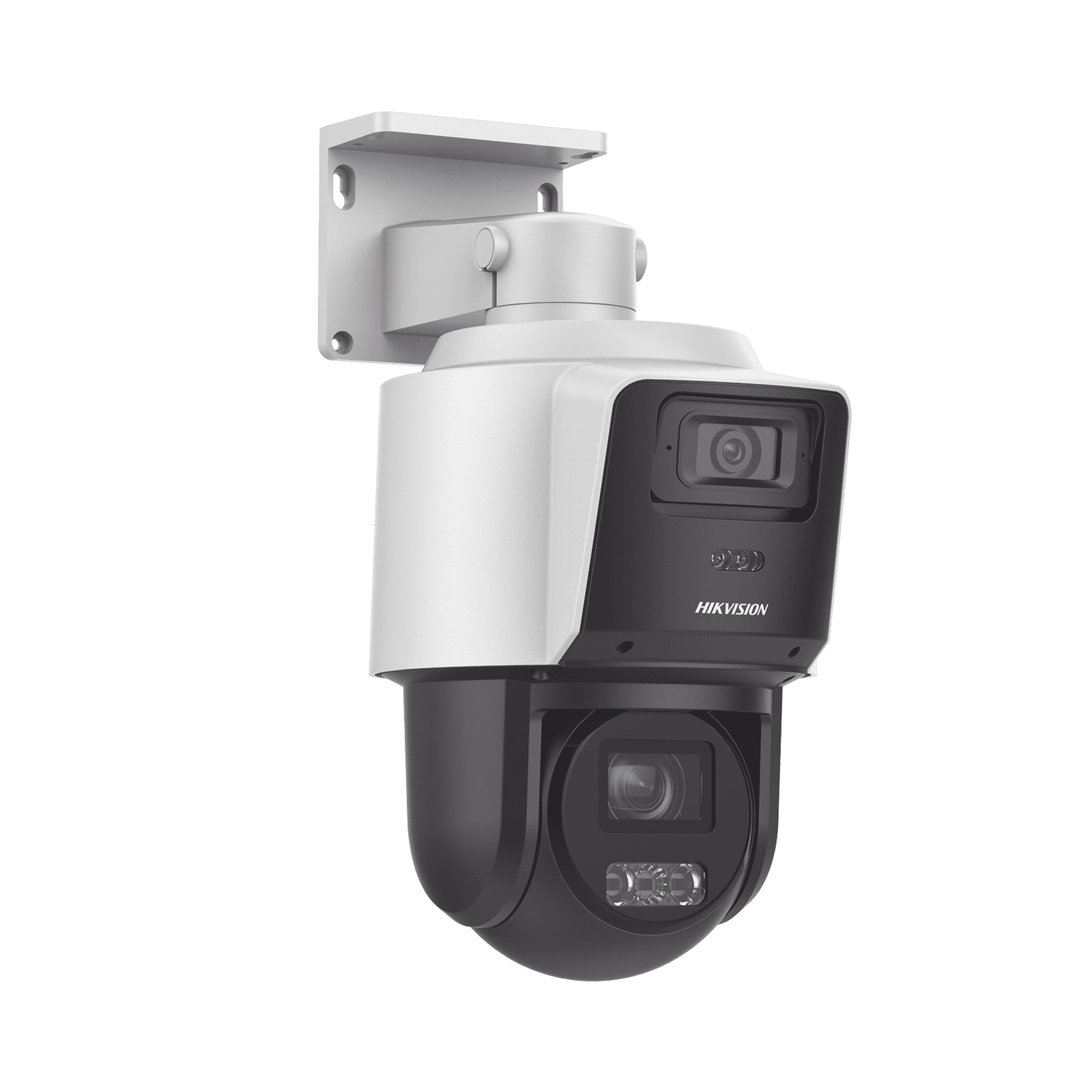 [TandemVu] PTZ IP 4 Megapixel con Cámara Panoramica 4 Megapixel / 4X Zoom / Dual Light (40 mts IR + 30 mts Luz Blanca) / ACUSENSE / IP66  / PoE+ / DARKFIGHTER / Micro SD / Incluye Base para Techo o Pared DS-2SE3C404MWG-E/14 - HIKVISION