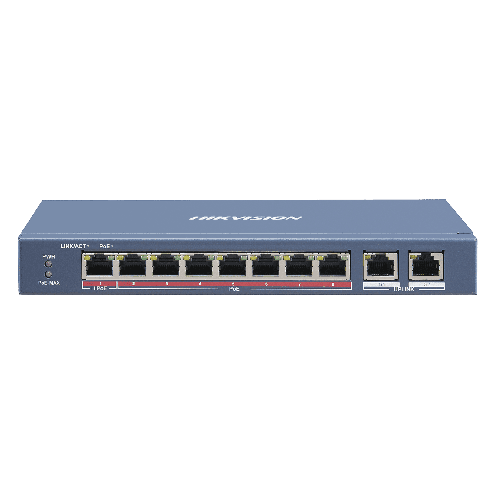 Switch PoE+ / No Administrable / 7 Puertos 100 Mbps PoE+ / 1 Puerto 100 Mbps PoE++ (60 W) / 2 Puertos 1000 Mbps Uplink / PoE hasta 250 Metros / 110 Watts DS-3E0310HP-E - HIKVISION