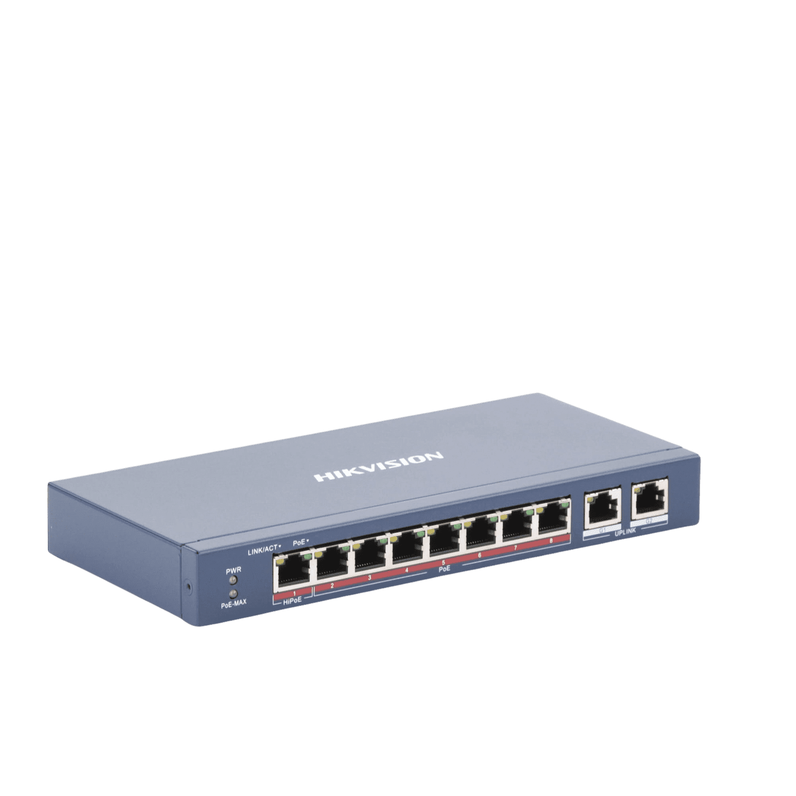 Switch PoE+ / No Administrable / 7 Puertos 100 Mbps PoE+ / 1 Puerto 100 Mbps PoE++ (60 W) / 2 Puertos 1000 Mbps Uplink / PoE hasta 250 Metros / 110 Watts DS-3E0310HP-E - HIKVISION