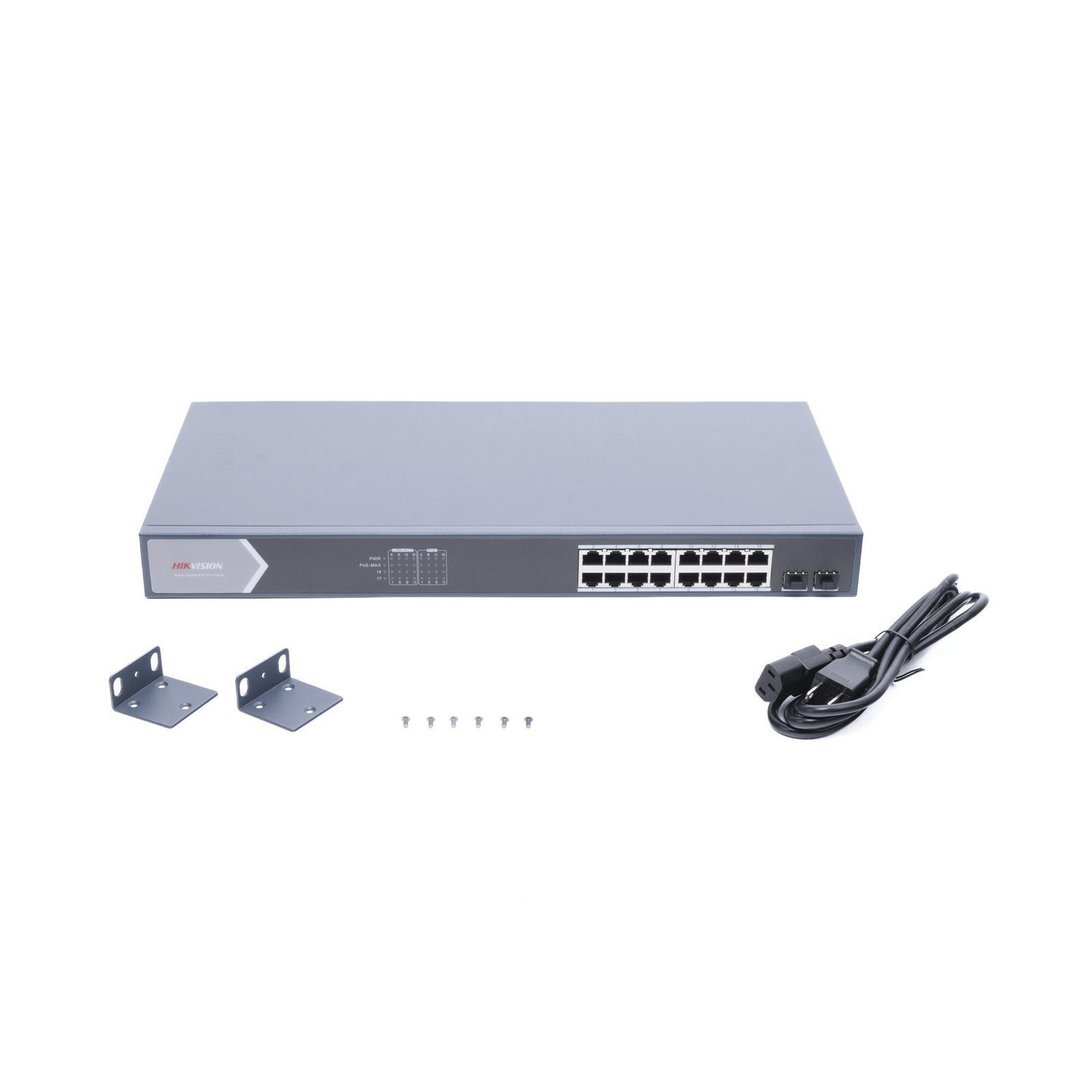 Switch Gigabit PoE+ / Administrable / 16 Puertos 1000 Mbps PoE+ / 2 Puertos SFP / Configuración Remota desde Hik-ParnerPro / PoE hasta 300 Metros / 225 Watts DS-3E1518P-SI - HIKVISION