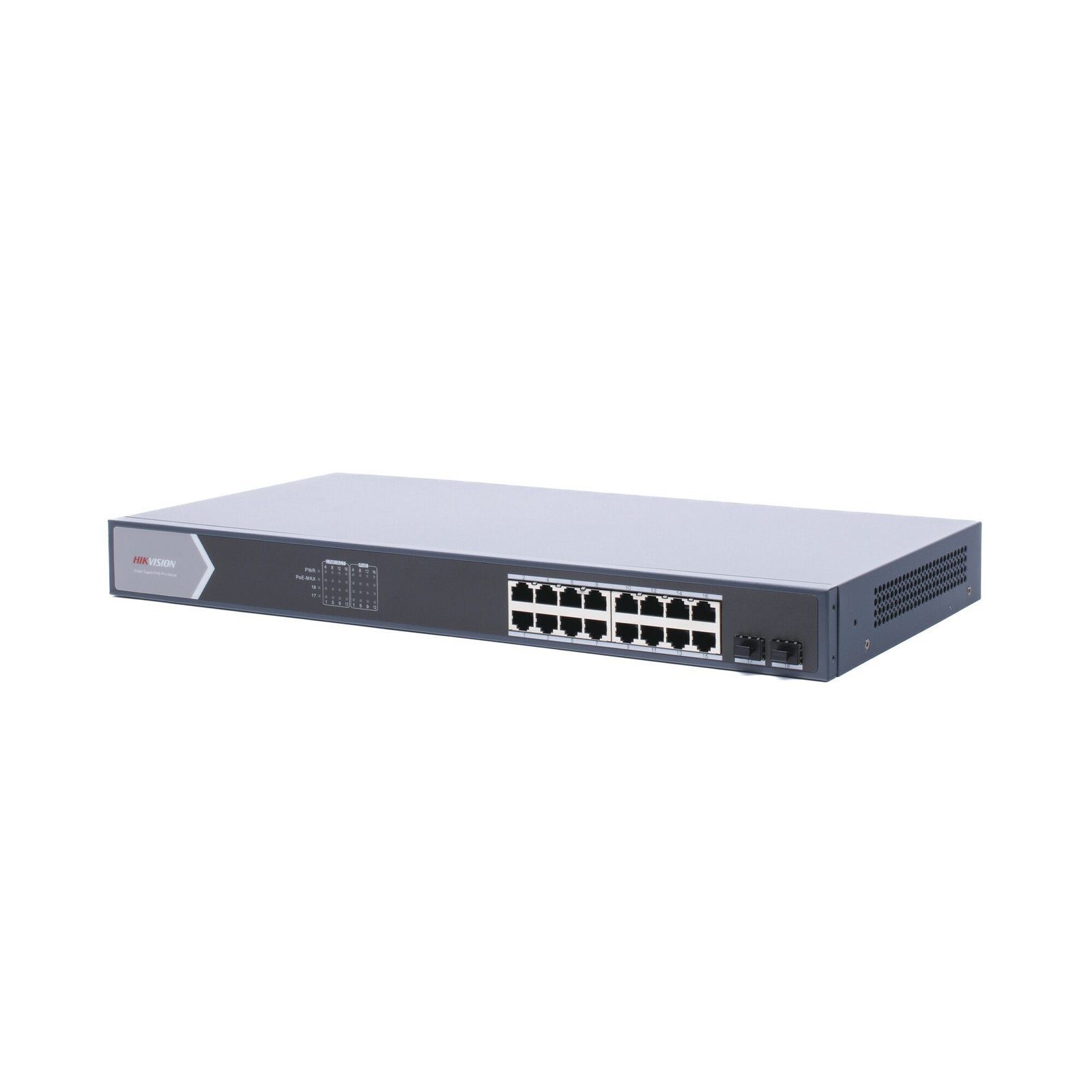 Switch Gigabit PoE+ / Administrable / 16 Puertos 1000 Mbps PoE+ / 2 Puertos SFP / Configuración Remota desde Hik-ParnerPro / PoE hasta 300 Metros / 225 Watts DS-3E1518P-SI - HIKVISION