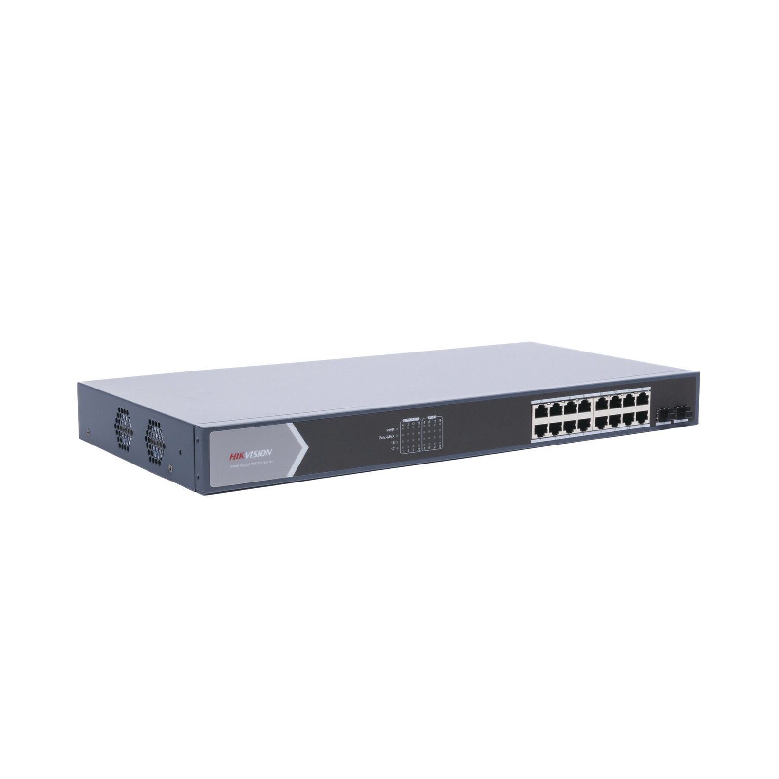 Switch Gigabit PoE+ / Administrable / 16 Puertos 1000 Mbps PoE+ / 2 Puertos SFP / Configuración Remota desde Hik-ParnerPro / PoE hasta 300 Metros / 225 Watts DS-3E1518P-SI - HIKVISION