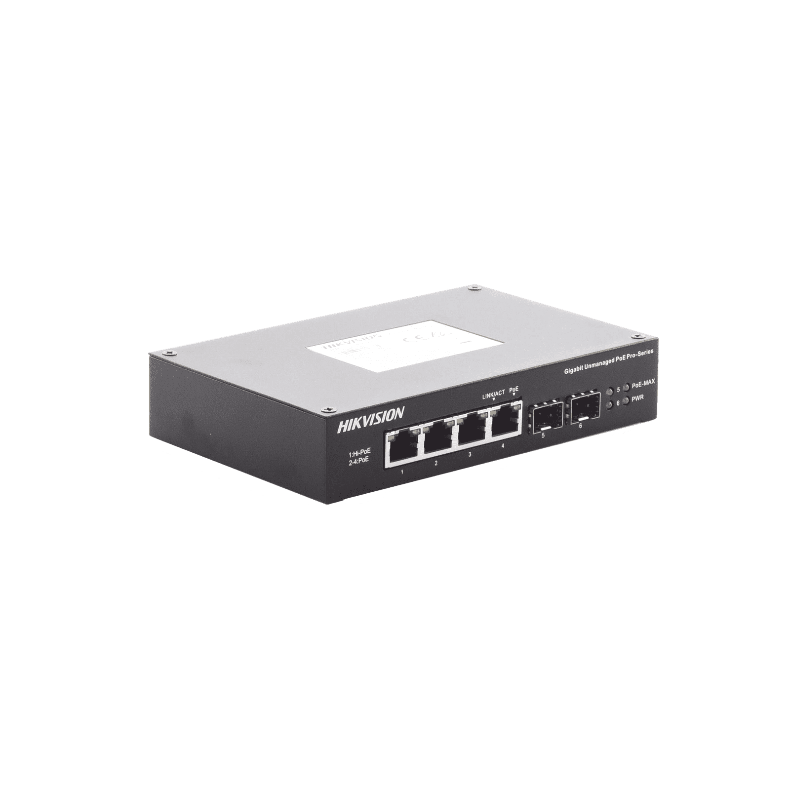 Switch Industrial No Administrable Gigabit / 3 Puertos Gigabit PoE+ (30 W) + 1 Puerto Gigabit PoE++ (60 W) / 2 Puertos SFP / 65 W Total / 48 a 57 VCD / Ideal para Proyectos / 300 Metros de Distancia DS-3T0506HP-E/HS - HIKVISION