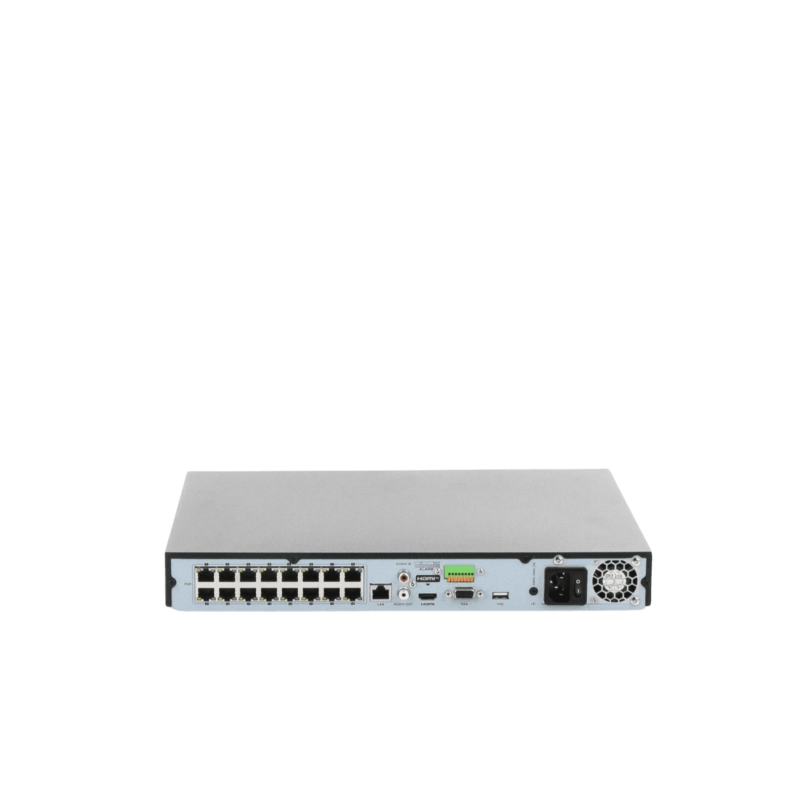 NVR 8 Megapixel (4K) (Compatible con Cámaras ACUSENSE) / 16 canales IP / 16 Puertos PoE+ / 2 Bahías de Disco Duro / Salida de Vídeo en 4K / 300 Metros PoE Modo Extendido DS-7616NI-Q2/16P(D) - HIKVISION