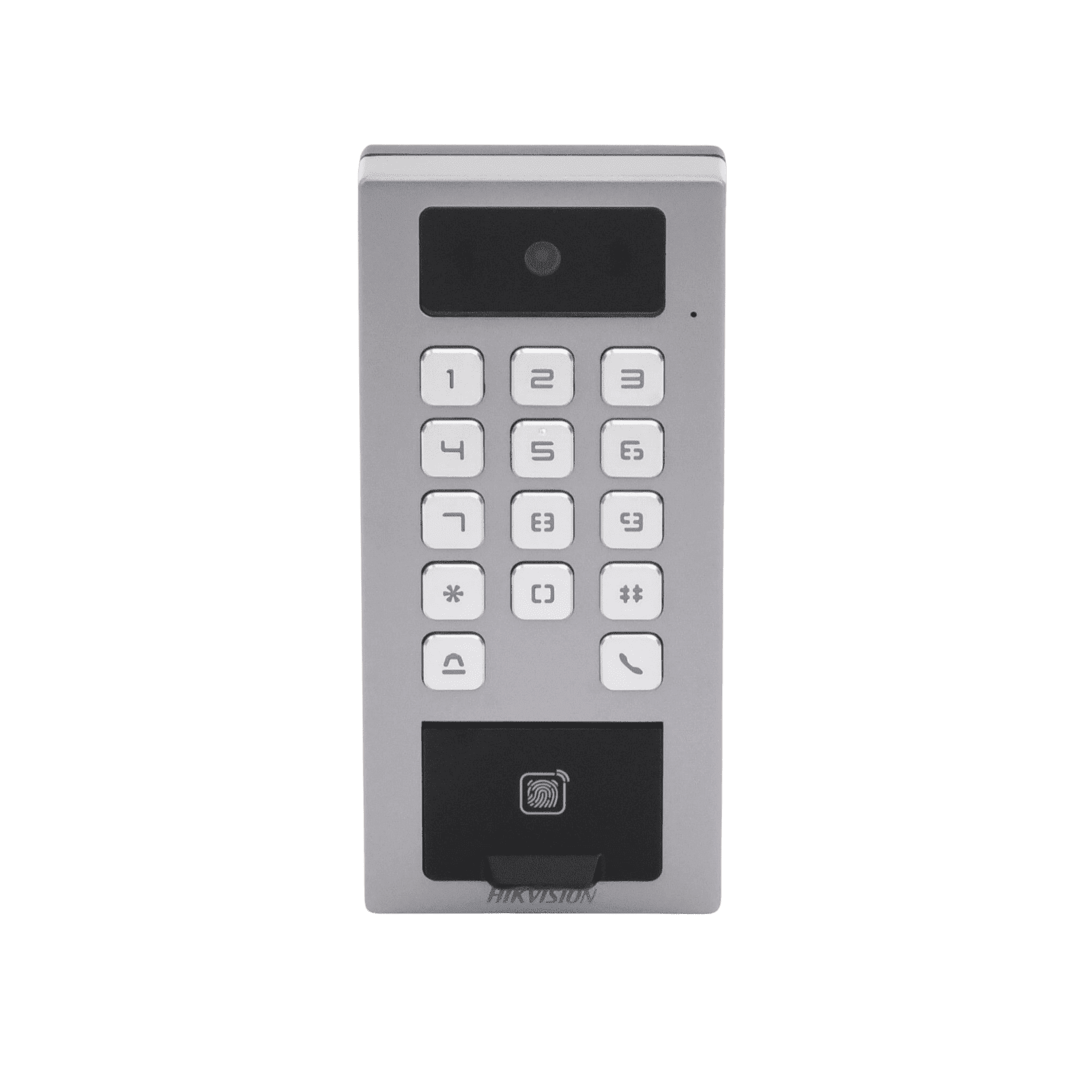 Lector Biometrico con Teclado para Exterior Antivandálico IP65 & IK09 con función de Videoportero Multiapartamento /  Huella, Tarjeta, Código QR, PIN o App HikConnect  / Cámara 2 MP compatible con NVRs / Soporta biom DS-K1T502DBFWX-C - HIKVISION