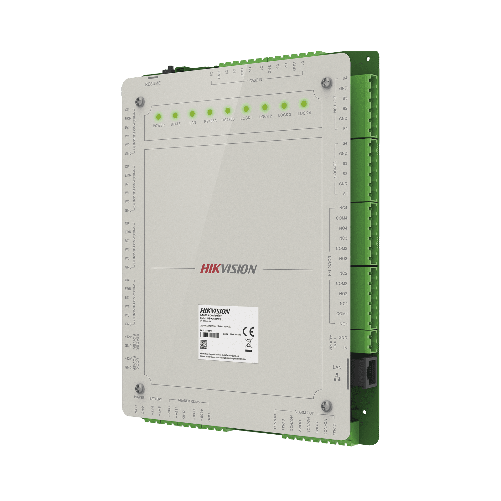 Controlador de Acceso 4 Puertas Administrable en la Nube con Hik-Connect Teams / Interfaz Web / 8 Lectores de Huella o Tarjeta / 100,000 Tarjetas / 10,000 Huellas / Incluye Gabinete y Fuente de Alimentación 12Vcd 8 A / Soporta Batería de Res DS-K2624X - HIKVISION