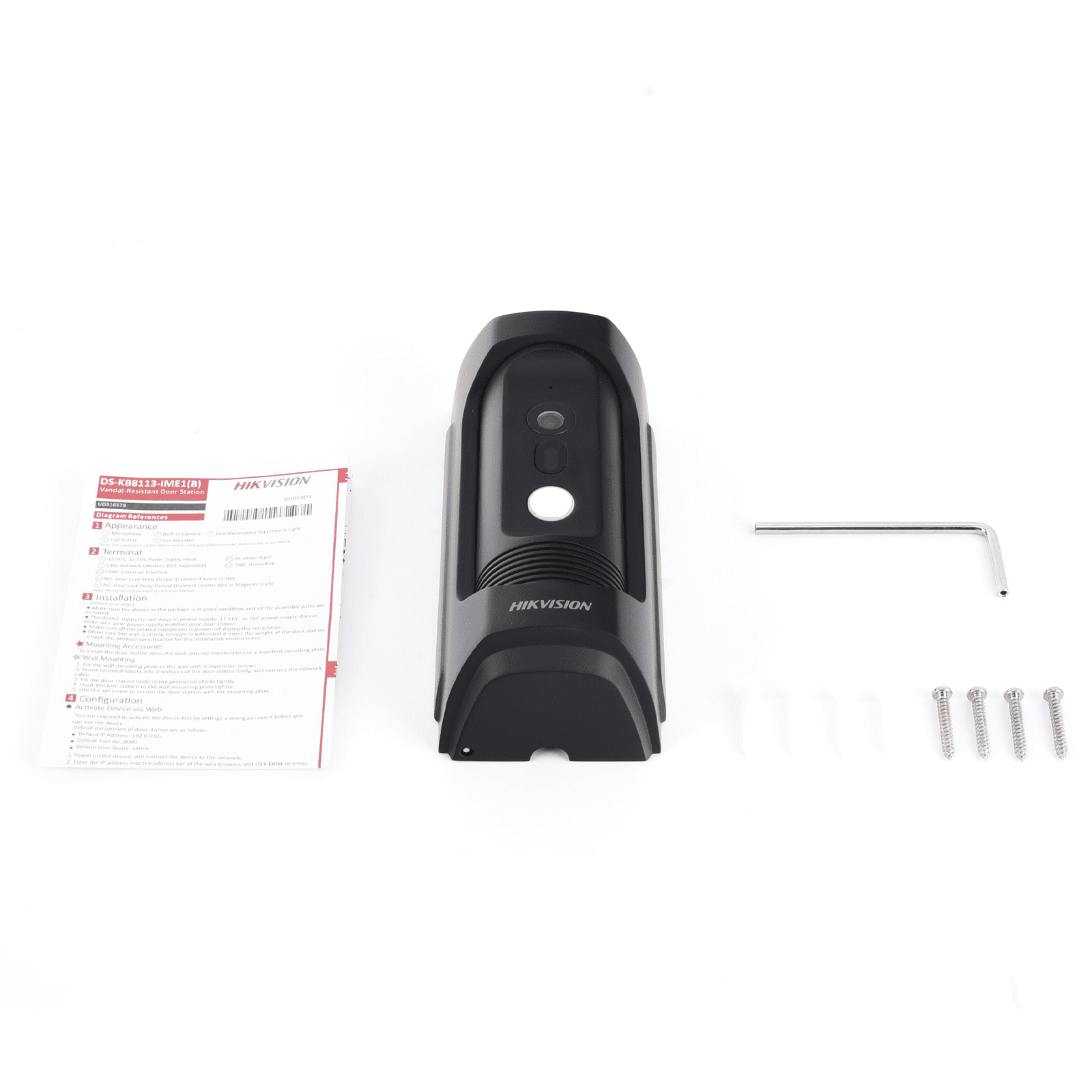 Frente de Calle IP 2 Megapixel / Uso Rudo / Antivandálico IK09 y Exterior IP65 / PoE Estándar / 3 mts IR / Compatible con Monitor IP HIKVISION o Llamada Directo a App DS-KB8113-IME1(B) - HIKVISION