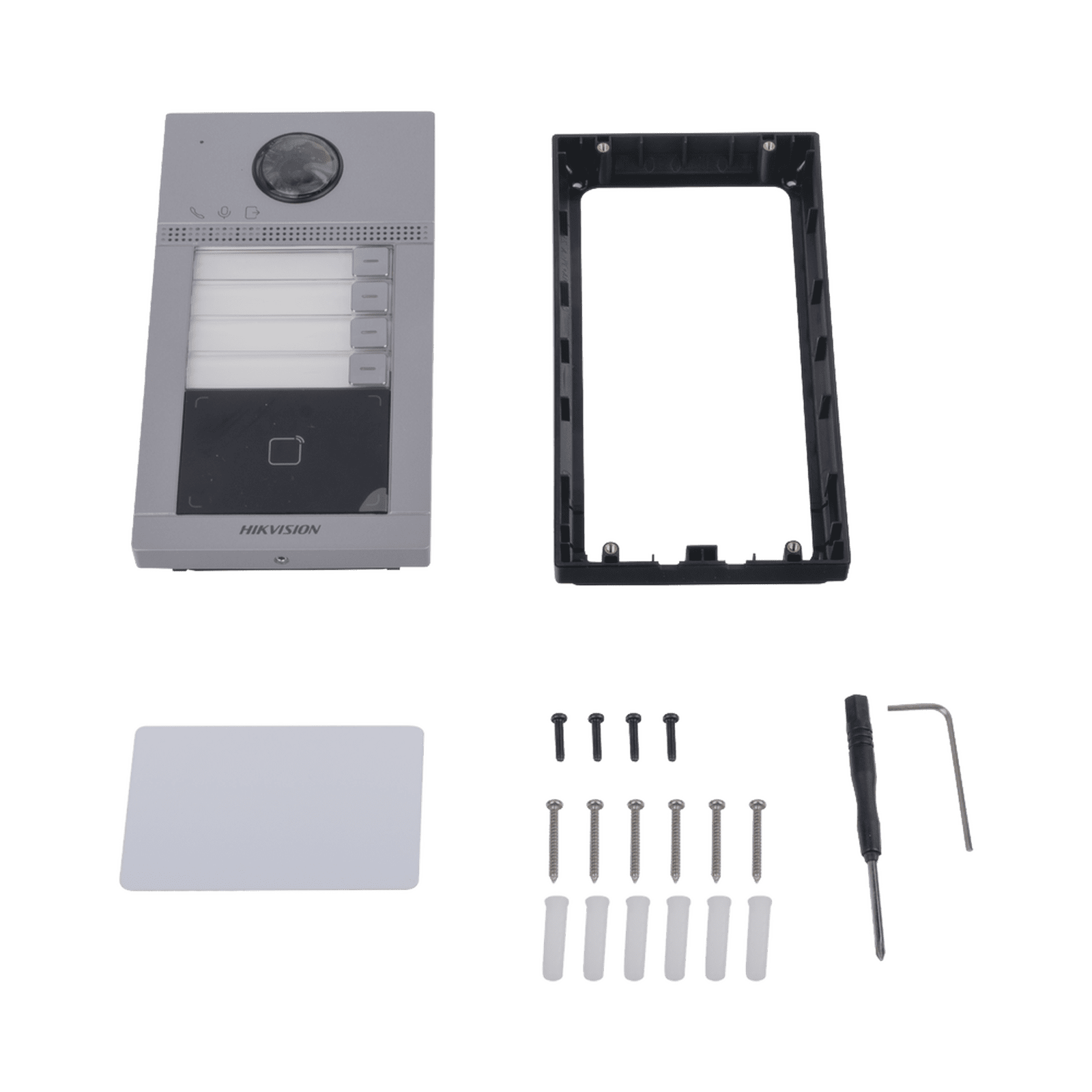 Videoportero IP 2 Megapixel / Llamada y Apertura Remota desde App Hik-Connect (Requiere monitor )/ PoE / Exterior IP65 + Antivandalico IK08 / 4 Departamento / Apertura con Tarjeta / Soporta 2 Puertas y hasta 6 Monitores DS-KV8413-WME1(C) - HIKVISION