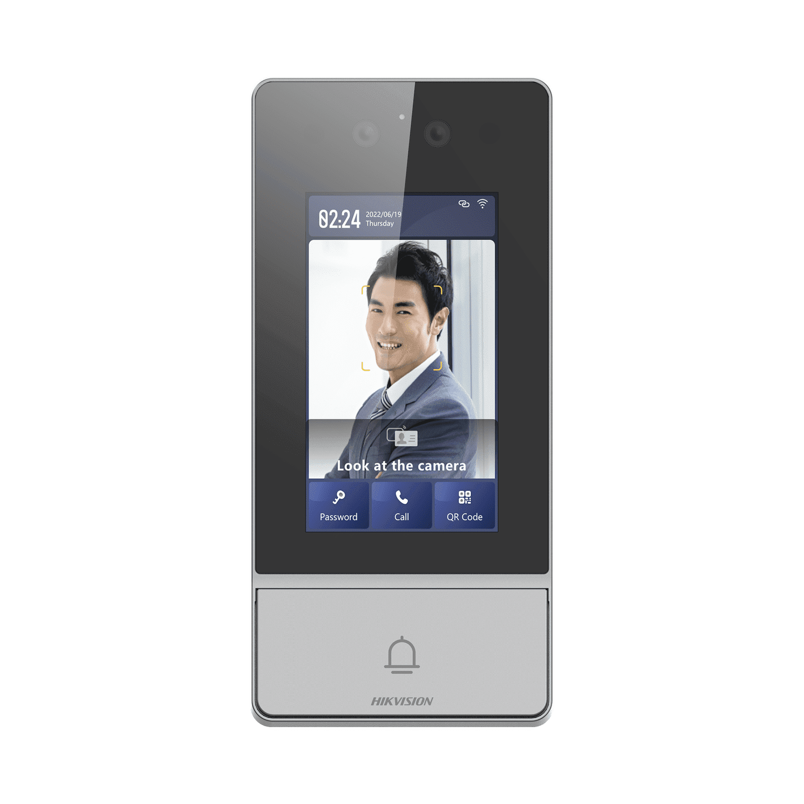 Videoportero IP 2 Megapixel / Llamada y Apertura Remota desde App Hik-Connect / Reconocimiento Facial / Panel touch 4.3″/ Exterior IP65 + Antivandalico IK08 / Botón mecanico de llamada / PoE / 1 Departamento / Apertura con Tarjeta, Codigo PIN DS-KV9503-WBE1 - HIKVISION