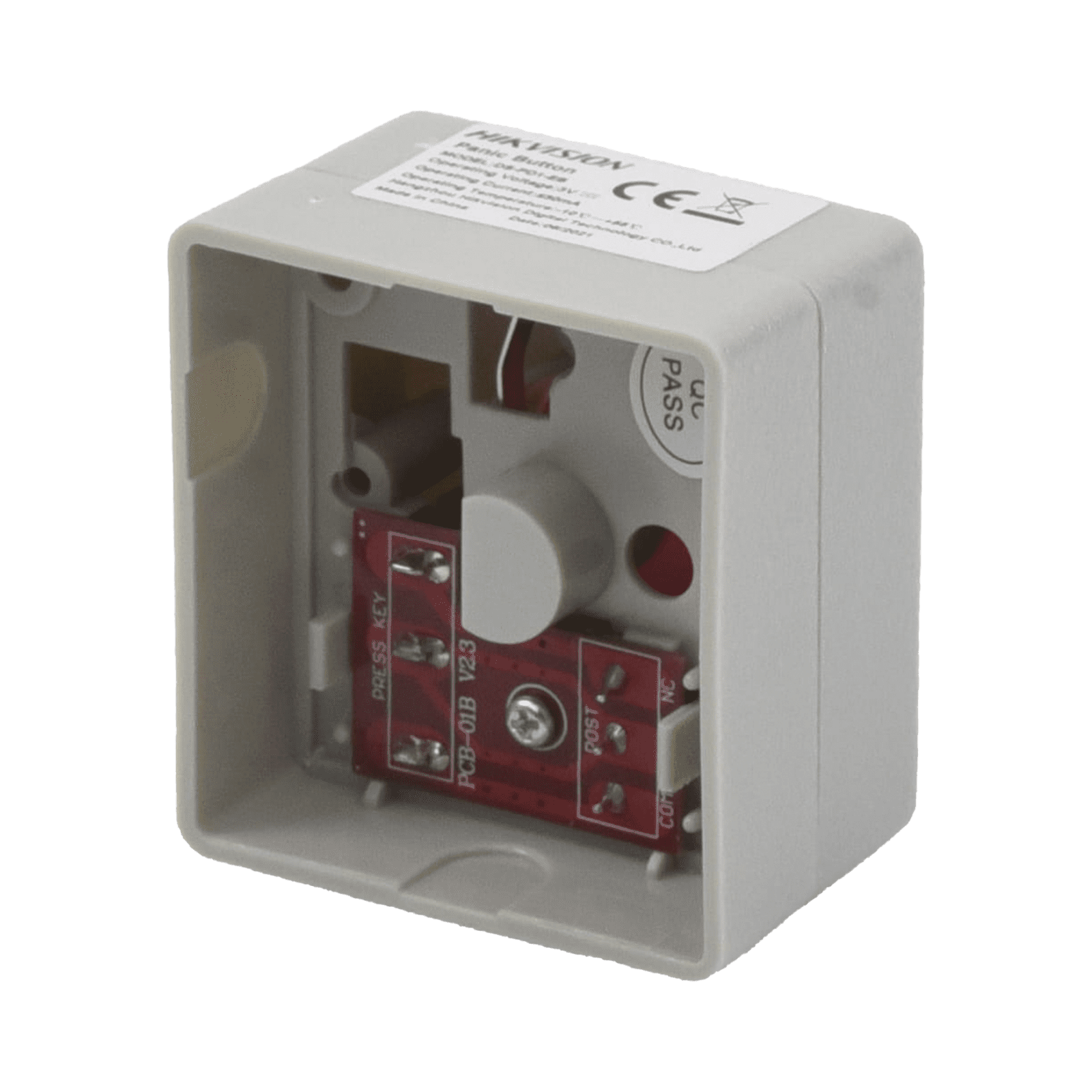 Botón de Pánico Cableado / Compatible con Cualquier Panel de Alarma / LLave de Seguridad / NA/NC / Material Retardante al Fuego (ABS) DS-PD1-EB - HIKVISION