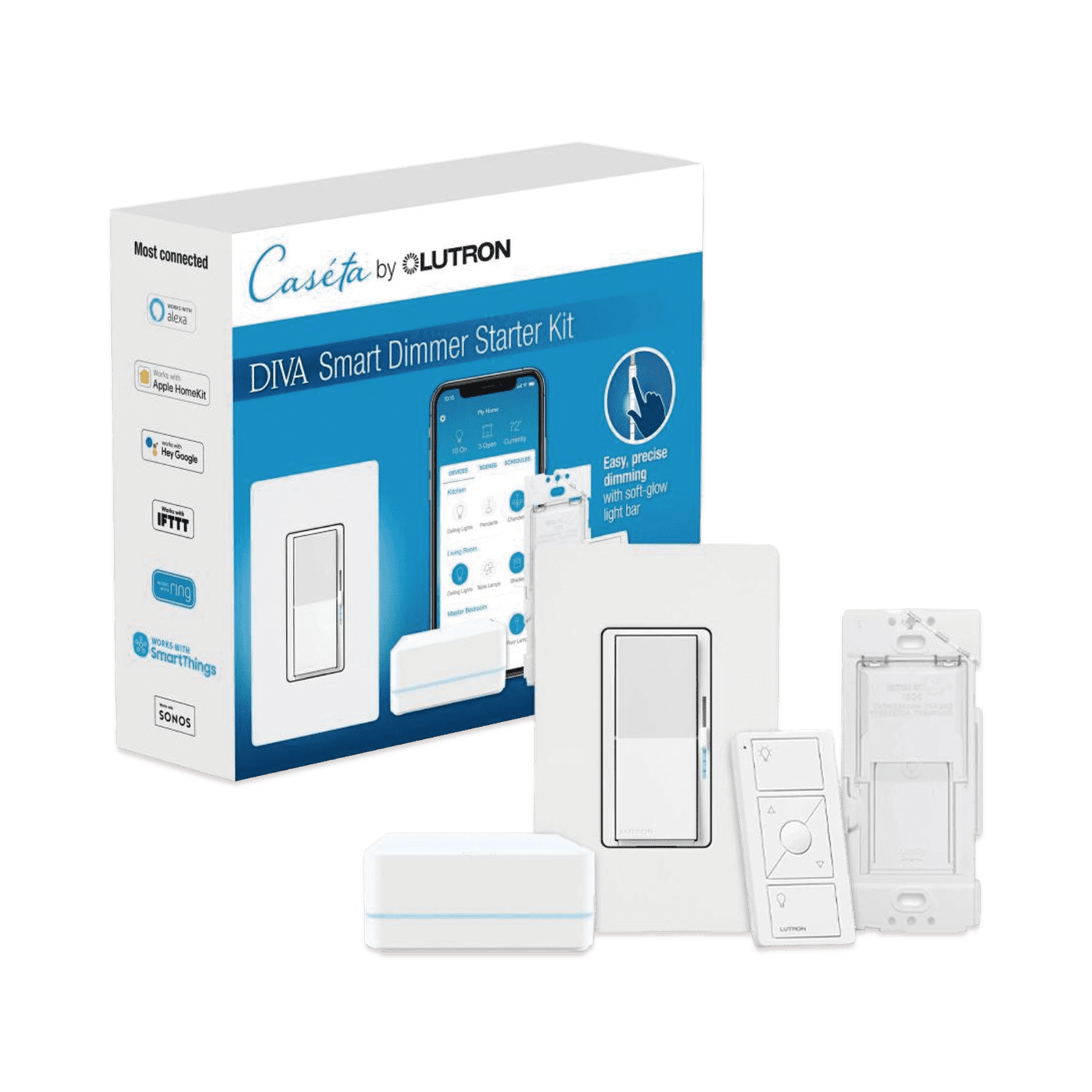 (Caseta Wireless) Kit Hub controlador, atenuador, control remoto PICO, base de pared y tapa. DVRFBDG1D - LUTRON CASETA WIRELESS