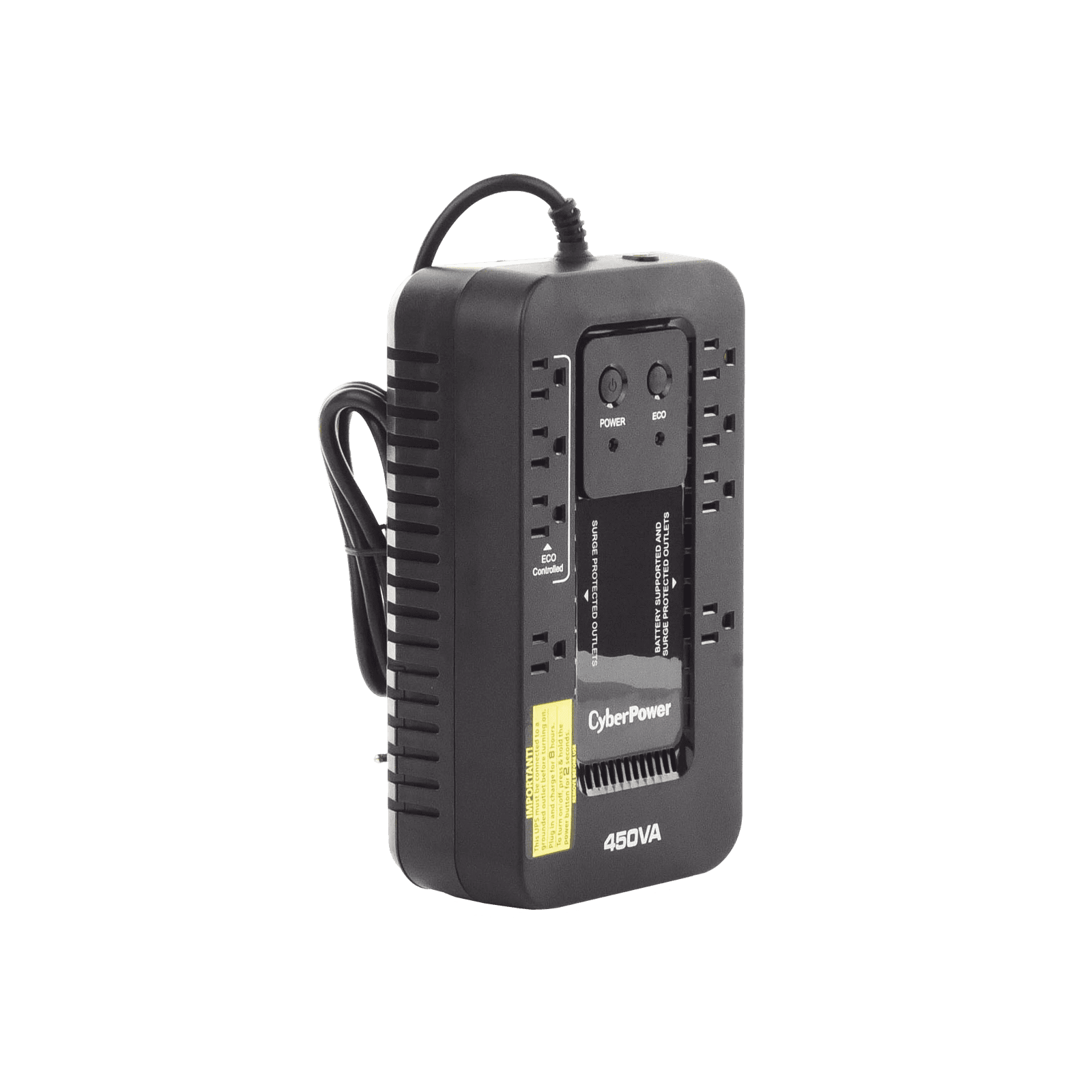 UPS de 450 VA/260 W, Topología Standby con Modo Ahorrador ECO, Entrada 120 Vca NEMA 5-15P, Con 8 Tomas NEMA 5-15R EC450G - CyberPower